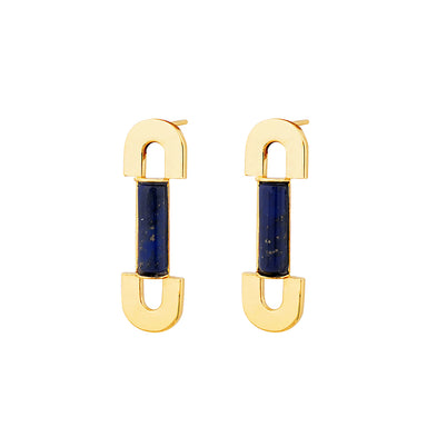 goldplated tube earrings with lapis lazuli