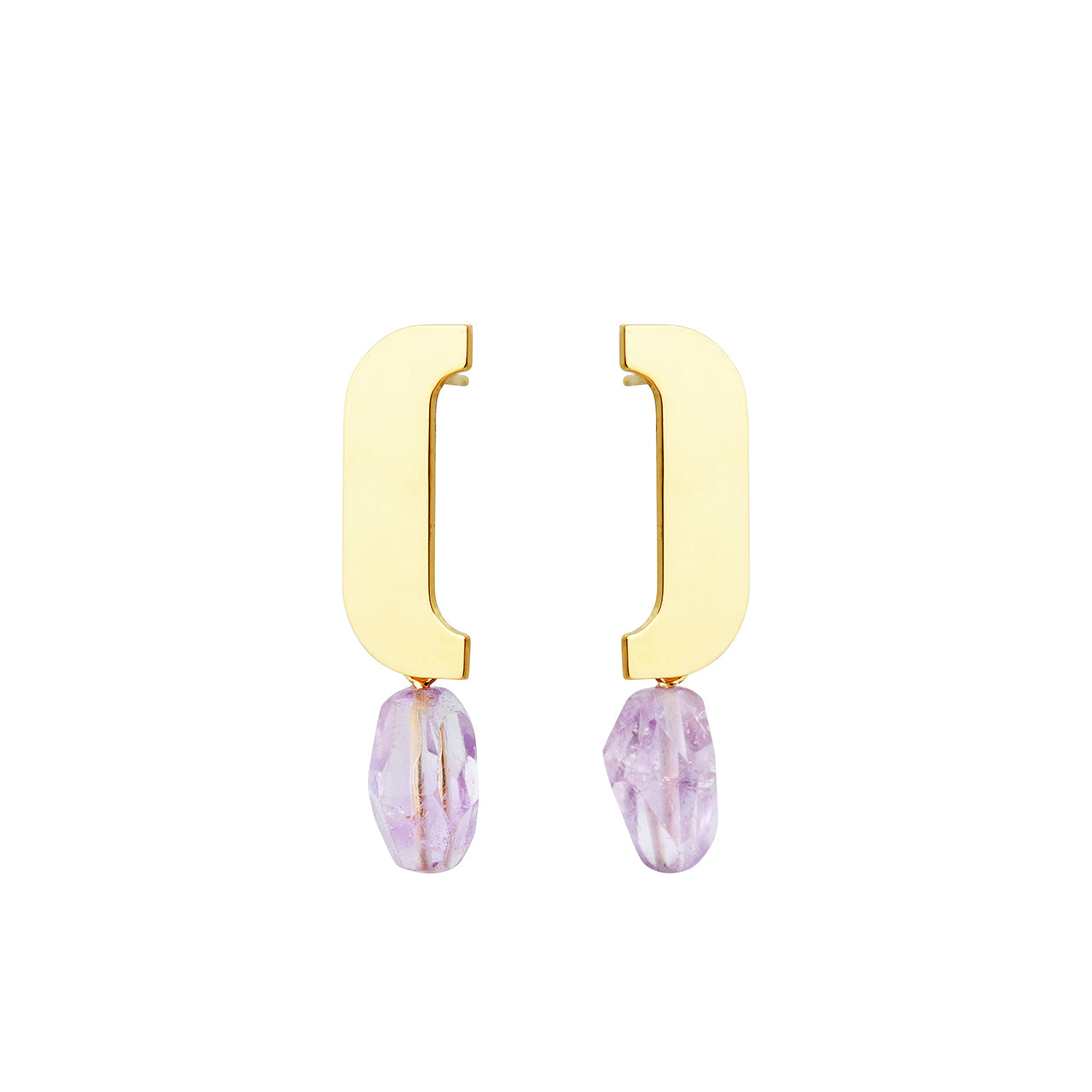 goldplated caps earrings with amethyst