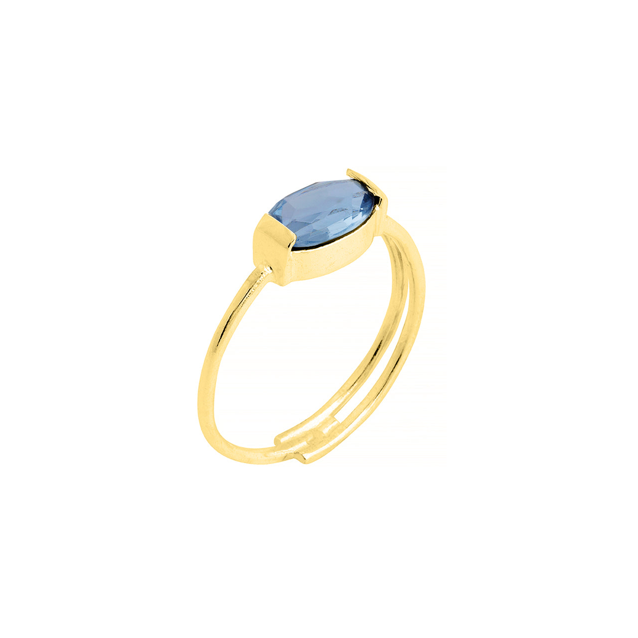 goldplated colon ring with vintage blue stone