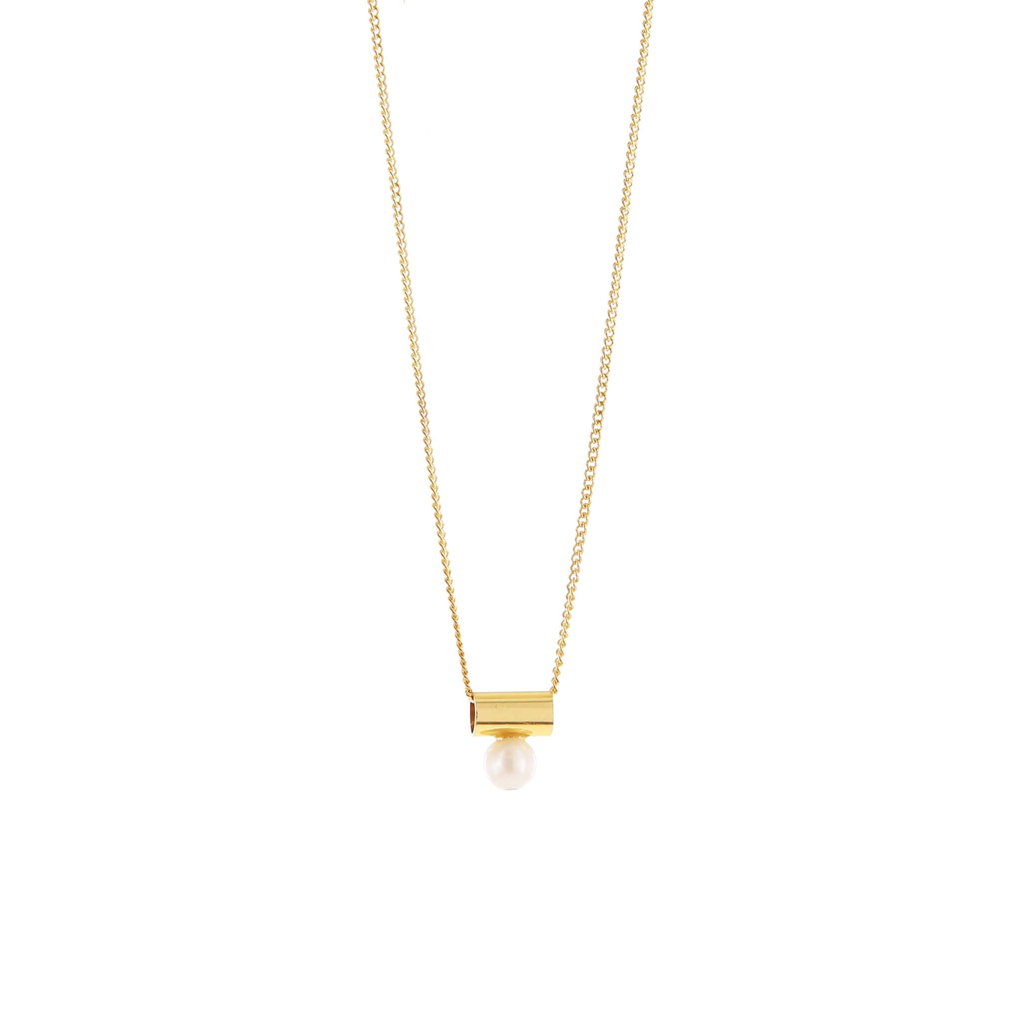 gold-plated pipe necklace with pearl