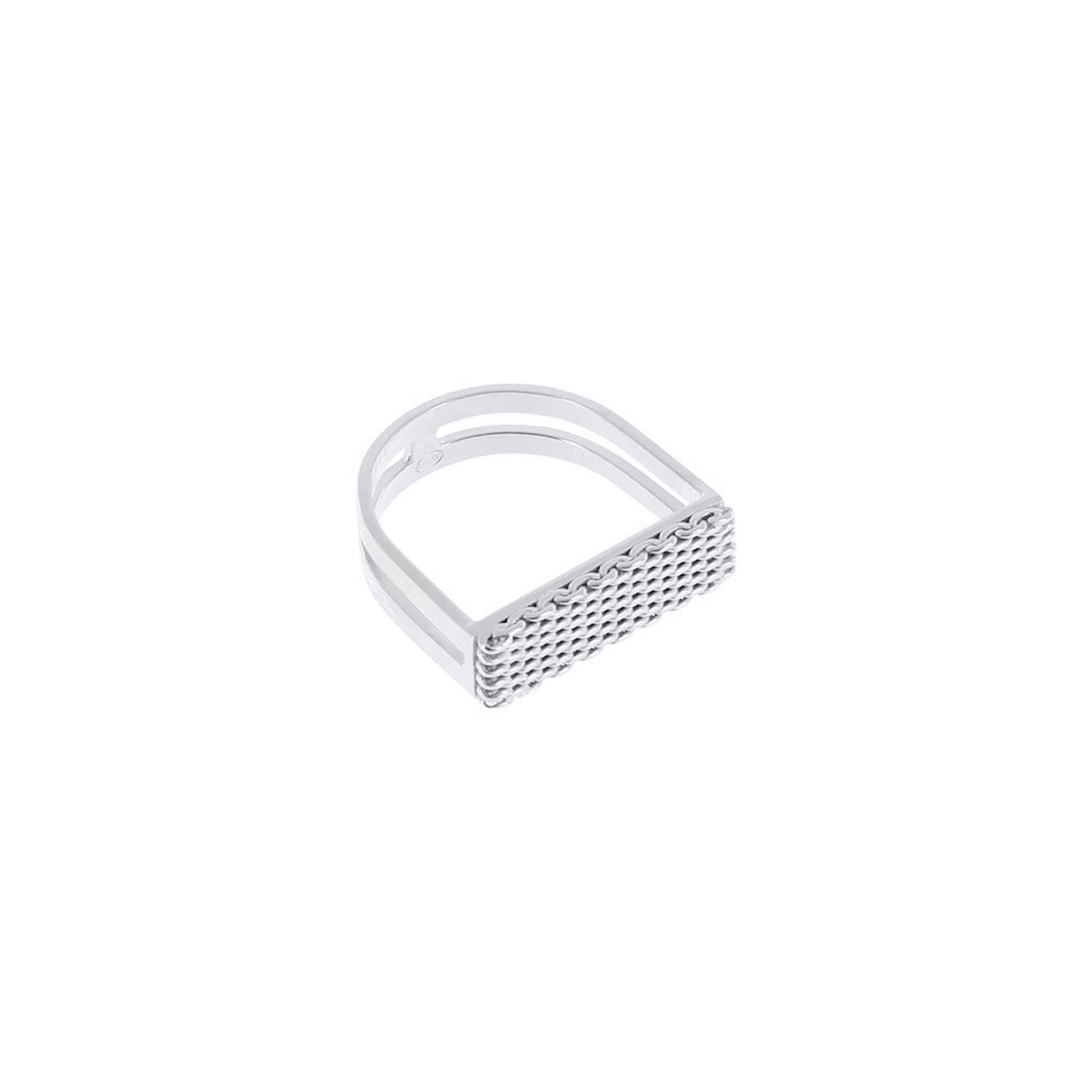 silver textured u-shape ring