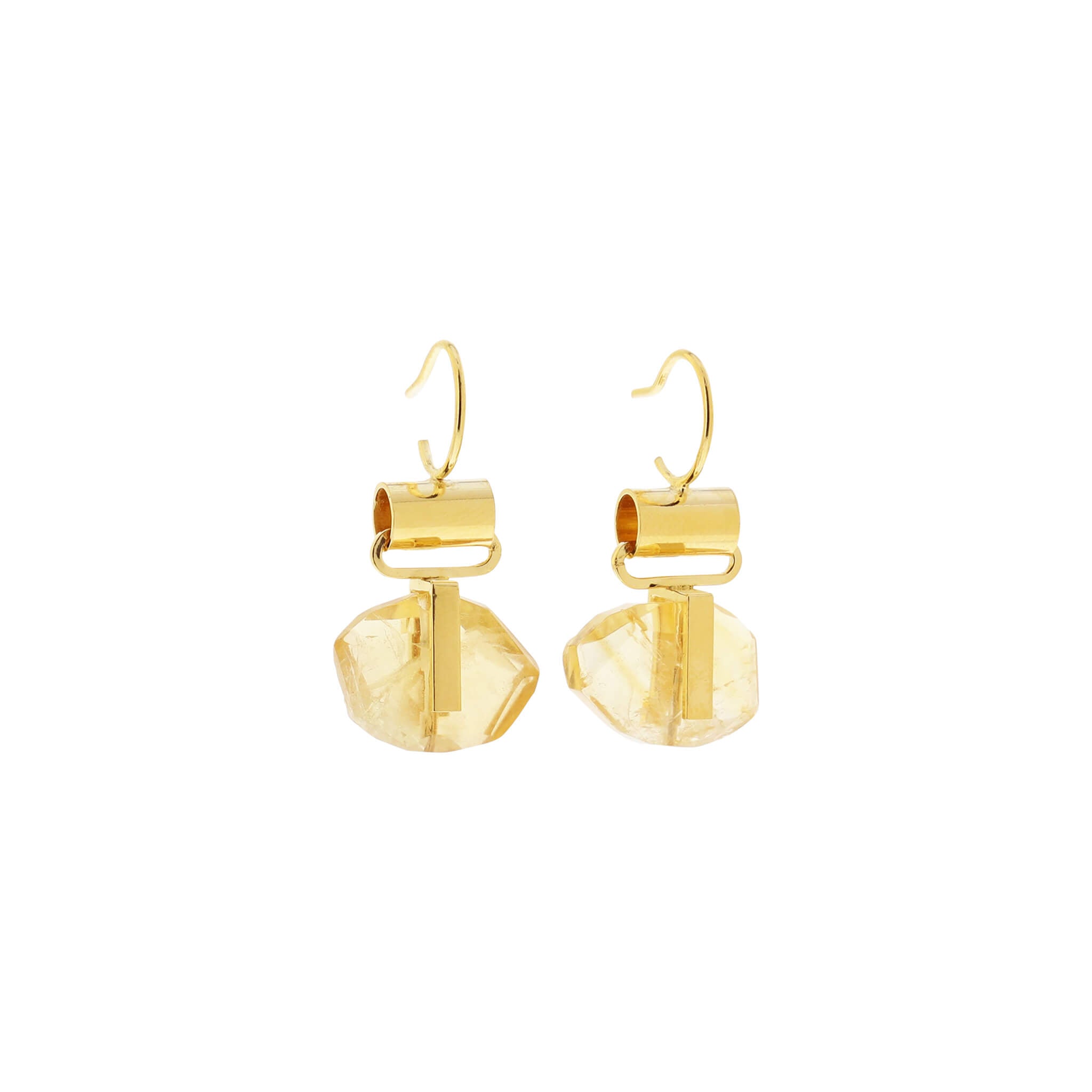 gold-plated pipe hook earrings with citrine