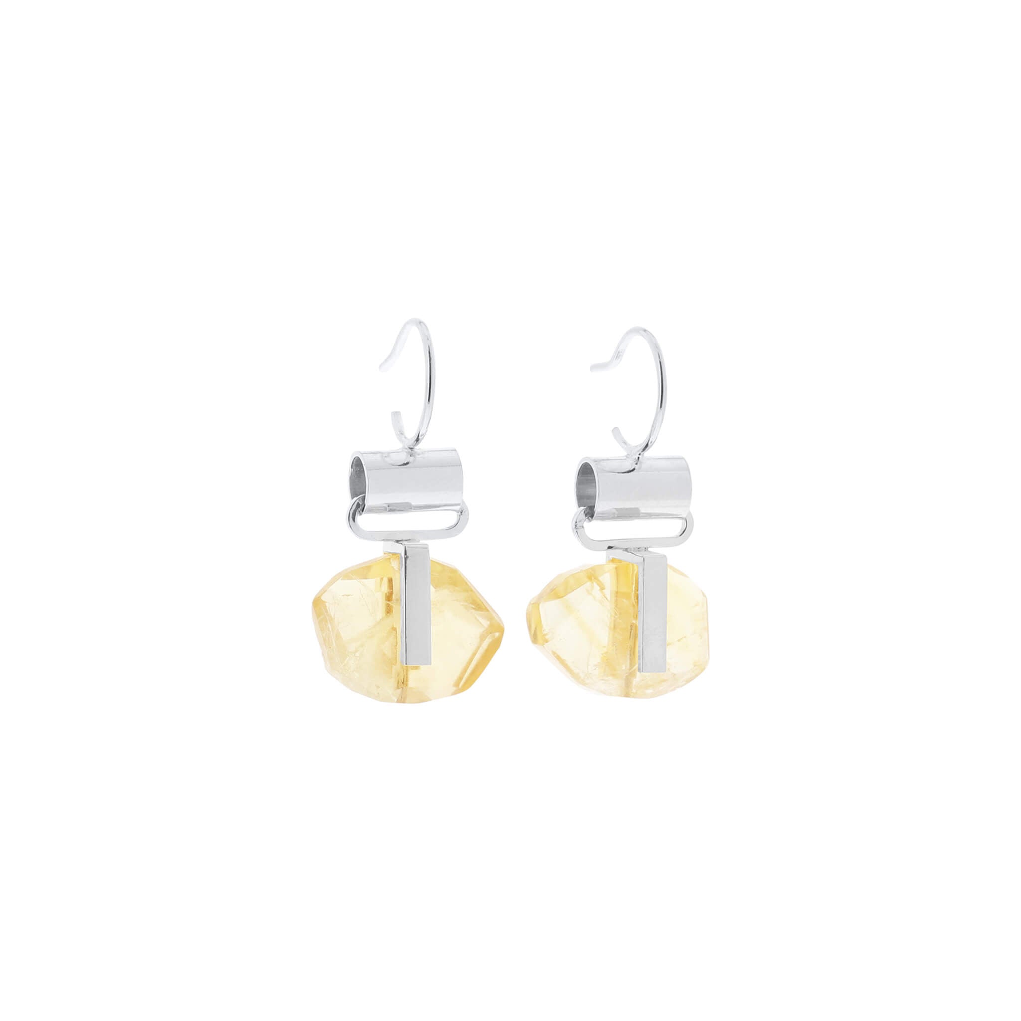 silver pipe hook earrings with citrine