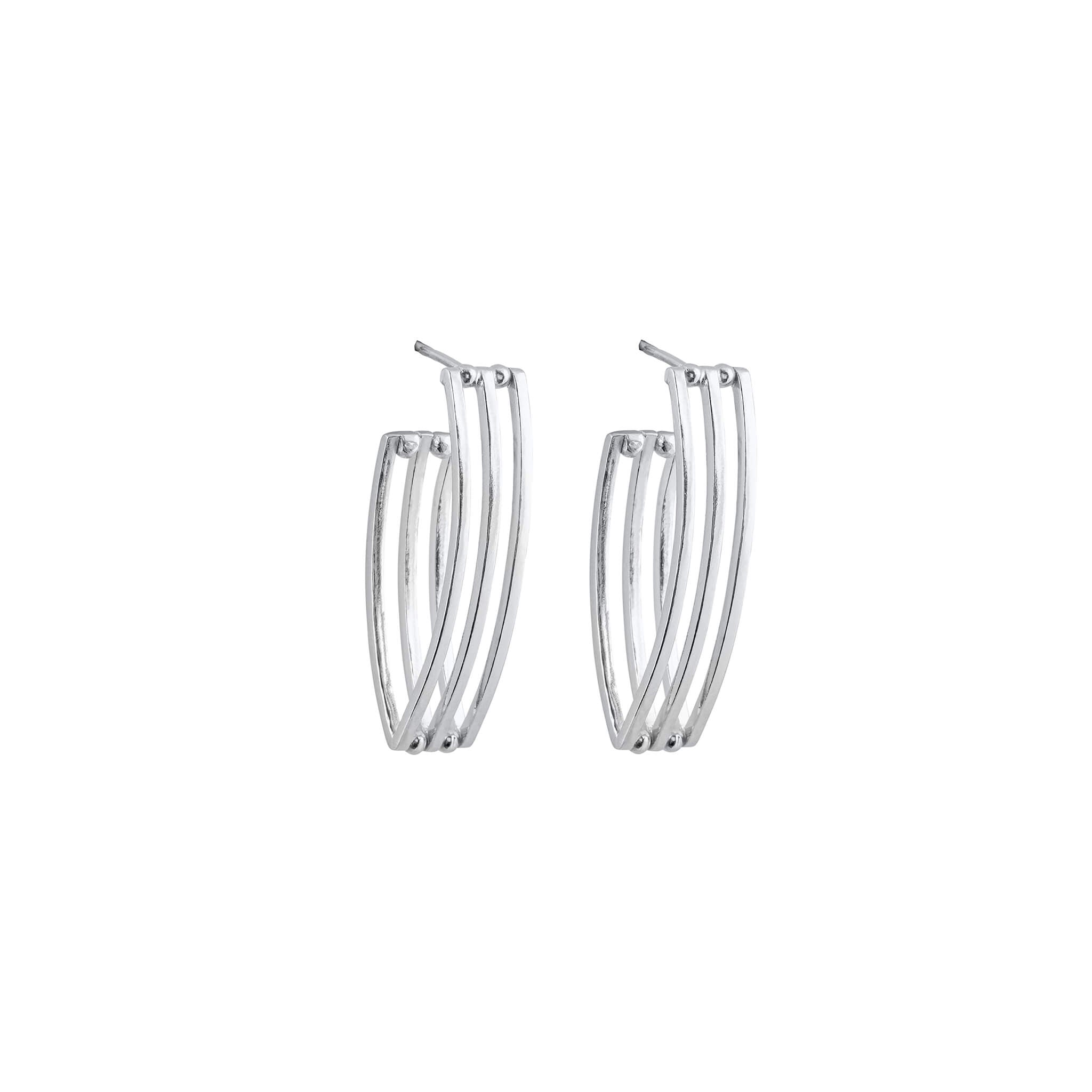 silver open grid hoop earrings