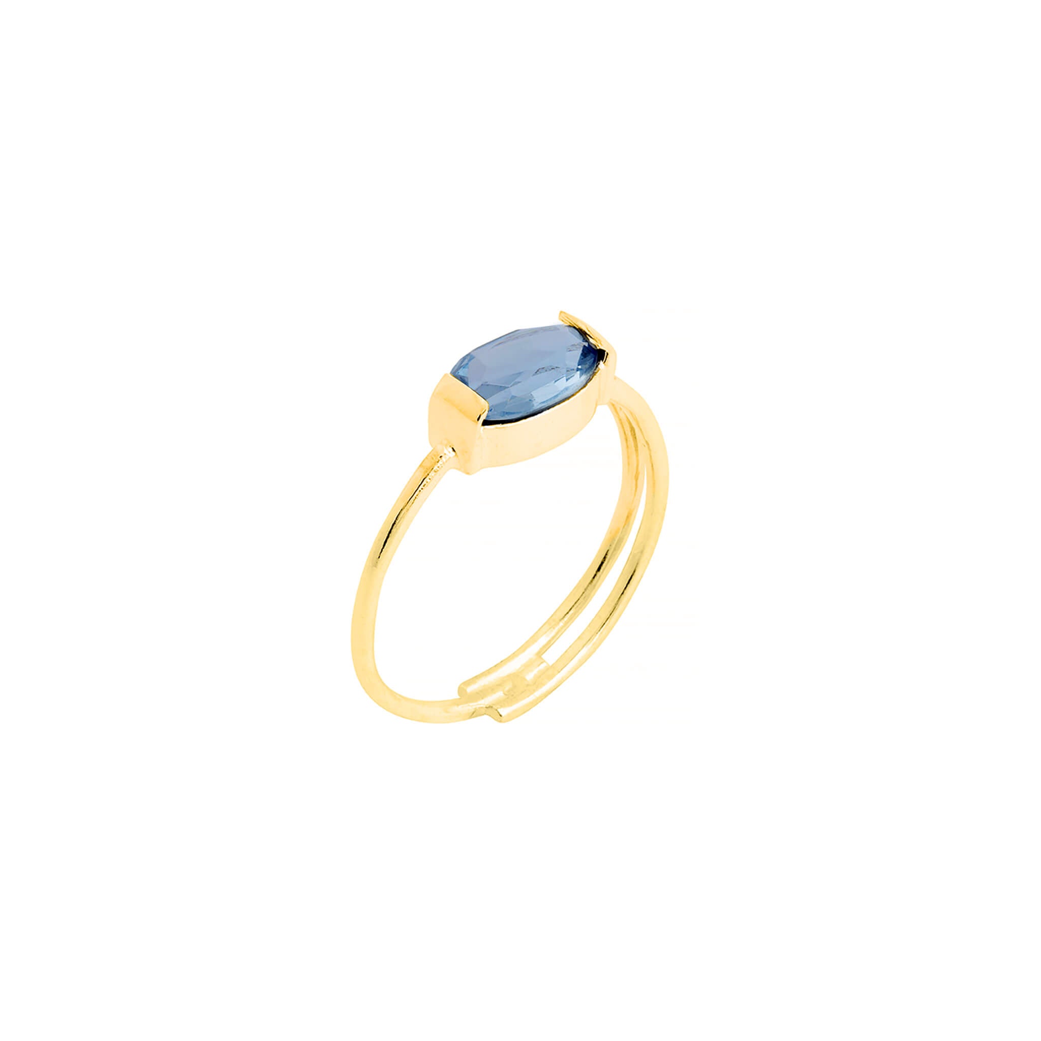 gold-plated colon ring with vintage blue stone