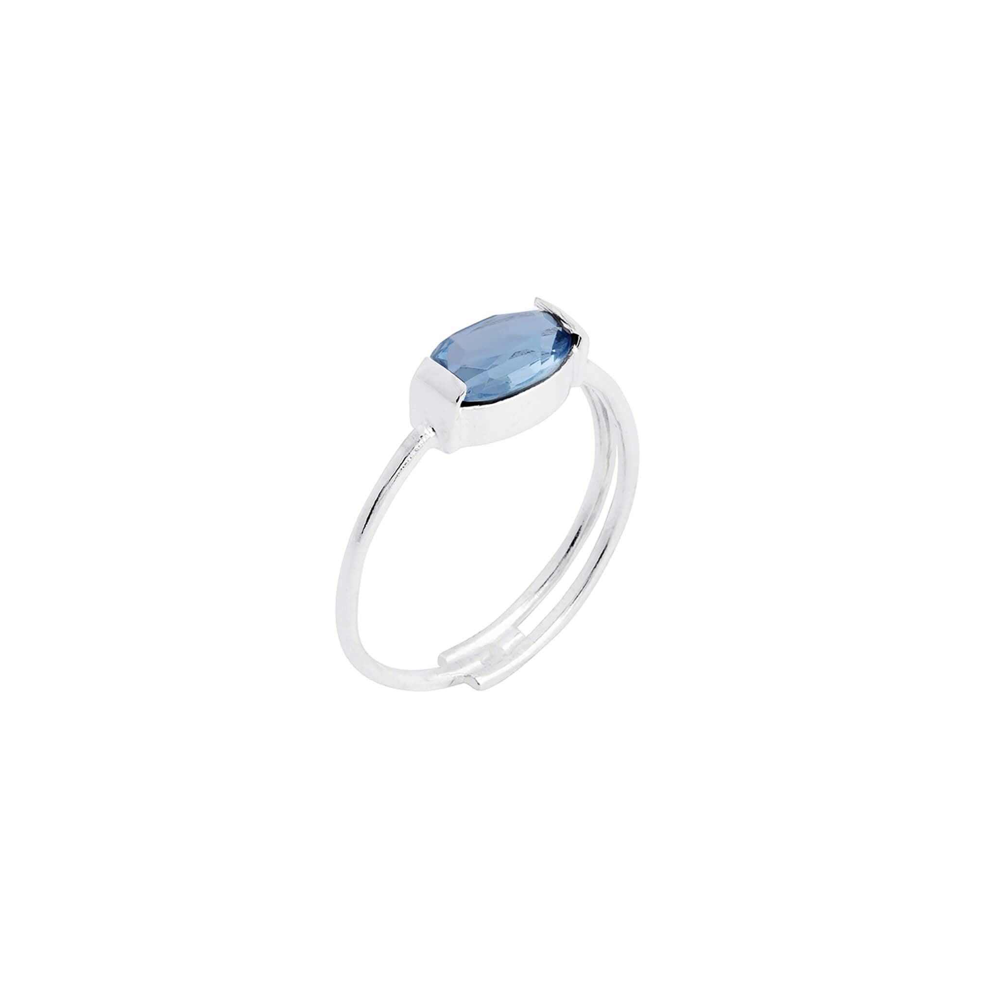 silver colon ring with vintage blue stone