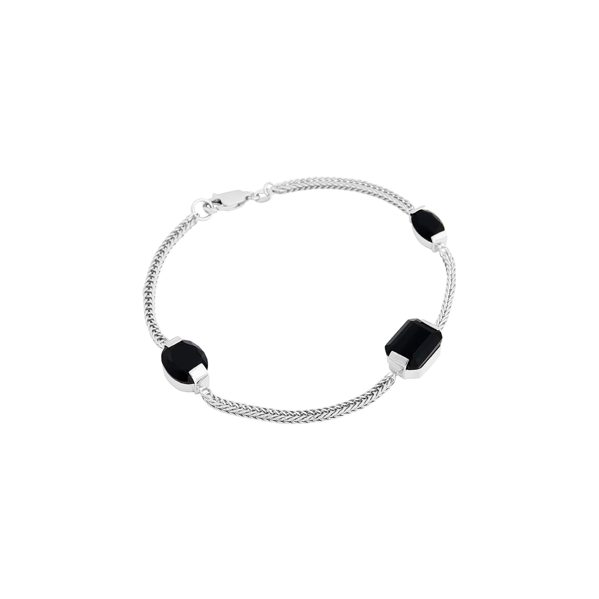 silver serif bracelet with onyx