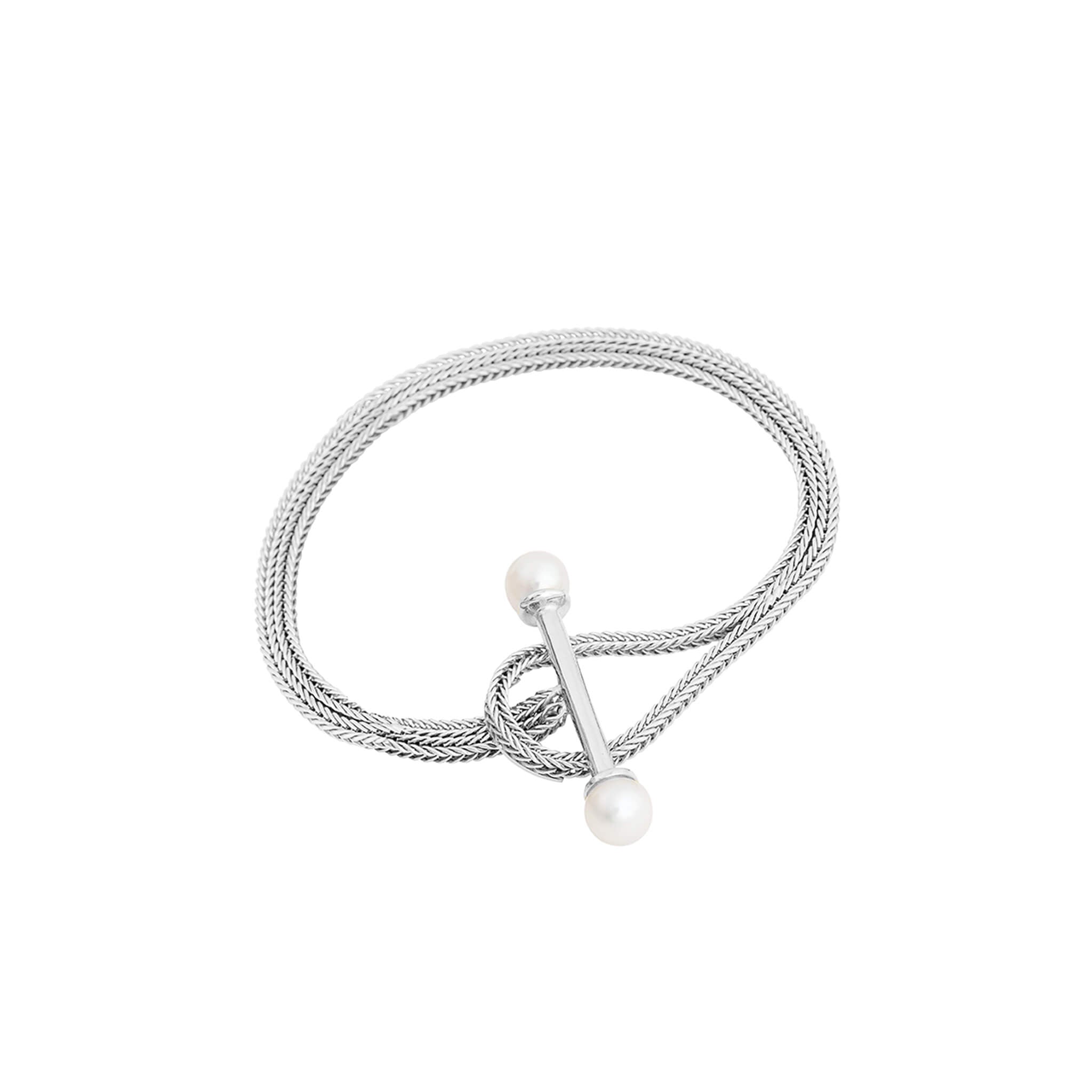 silver sans bracelet with t-lock and pearl