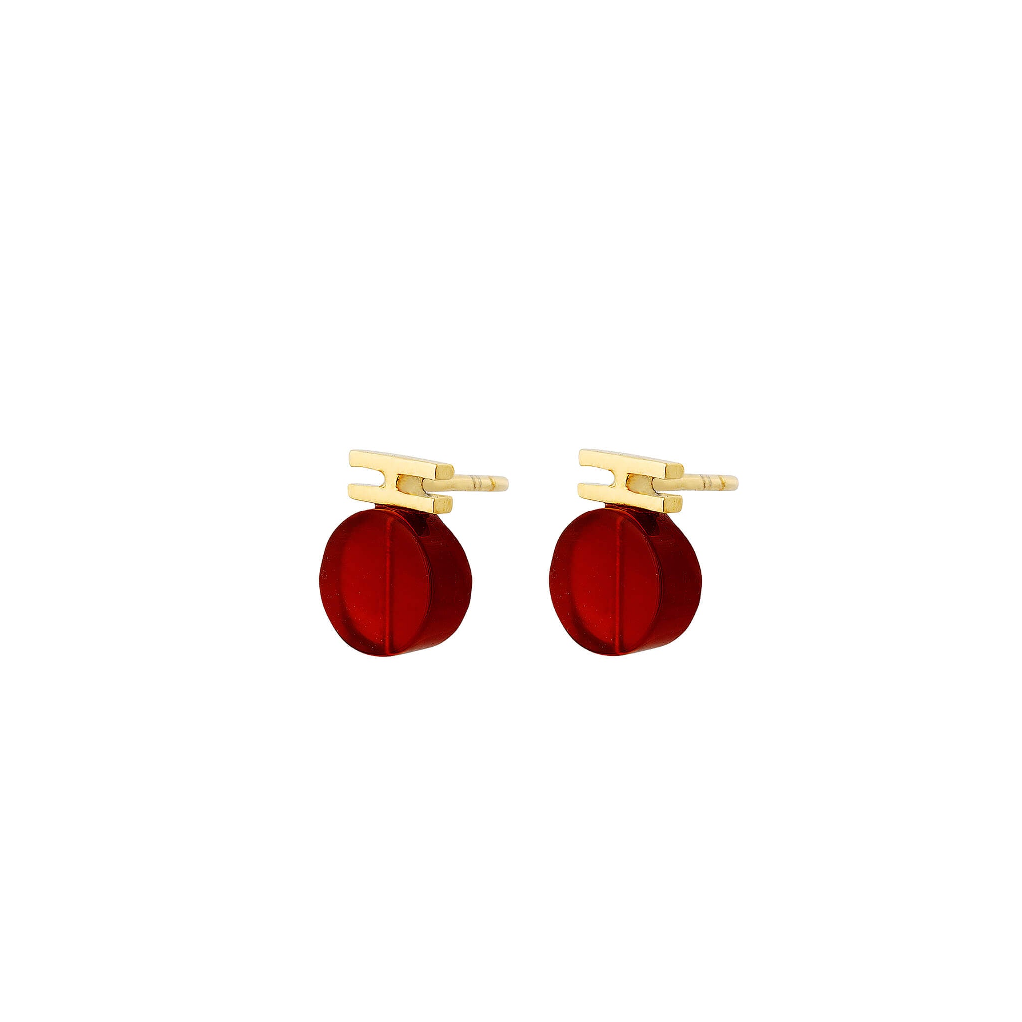 gold-plated slab studs with carnelian agate