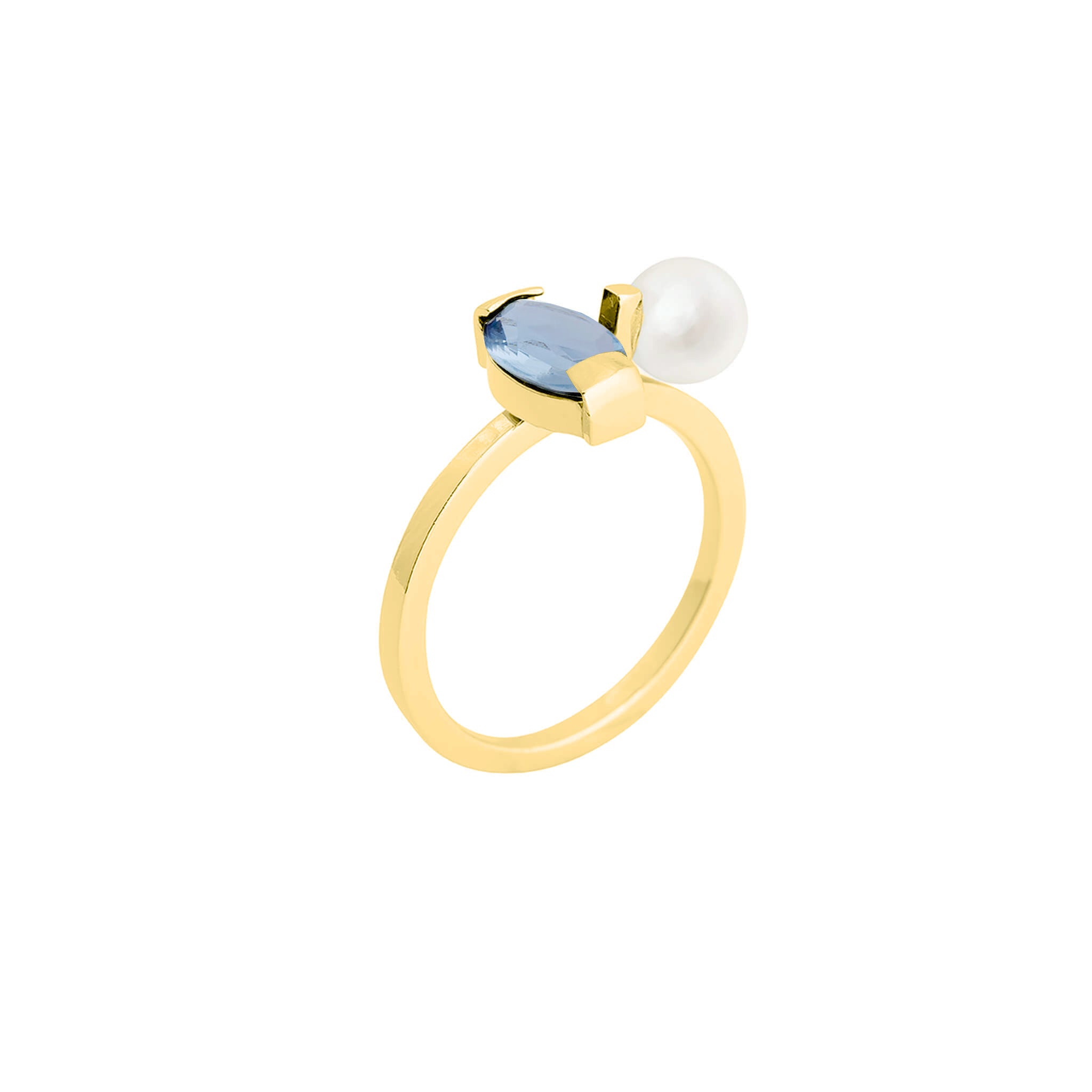 Serif ring with vintage blue stone and pearl