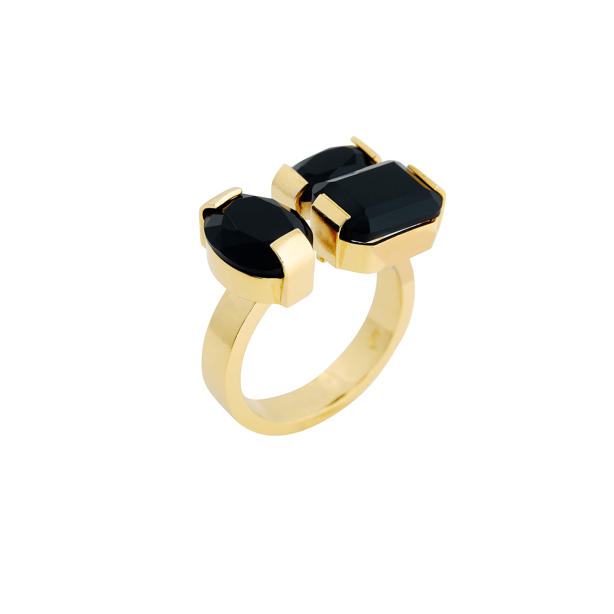 gold-plated serif ring with onyx