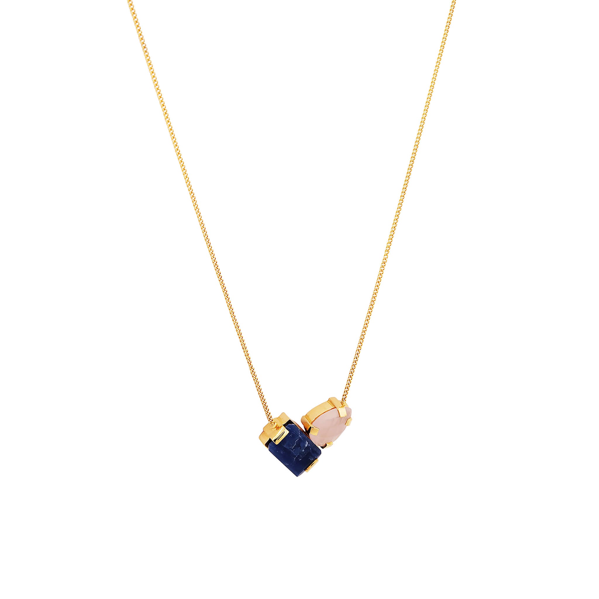 gold-plated milestone necklace with rose quartz and sodalite