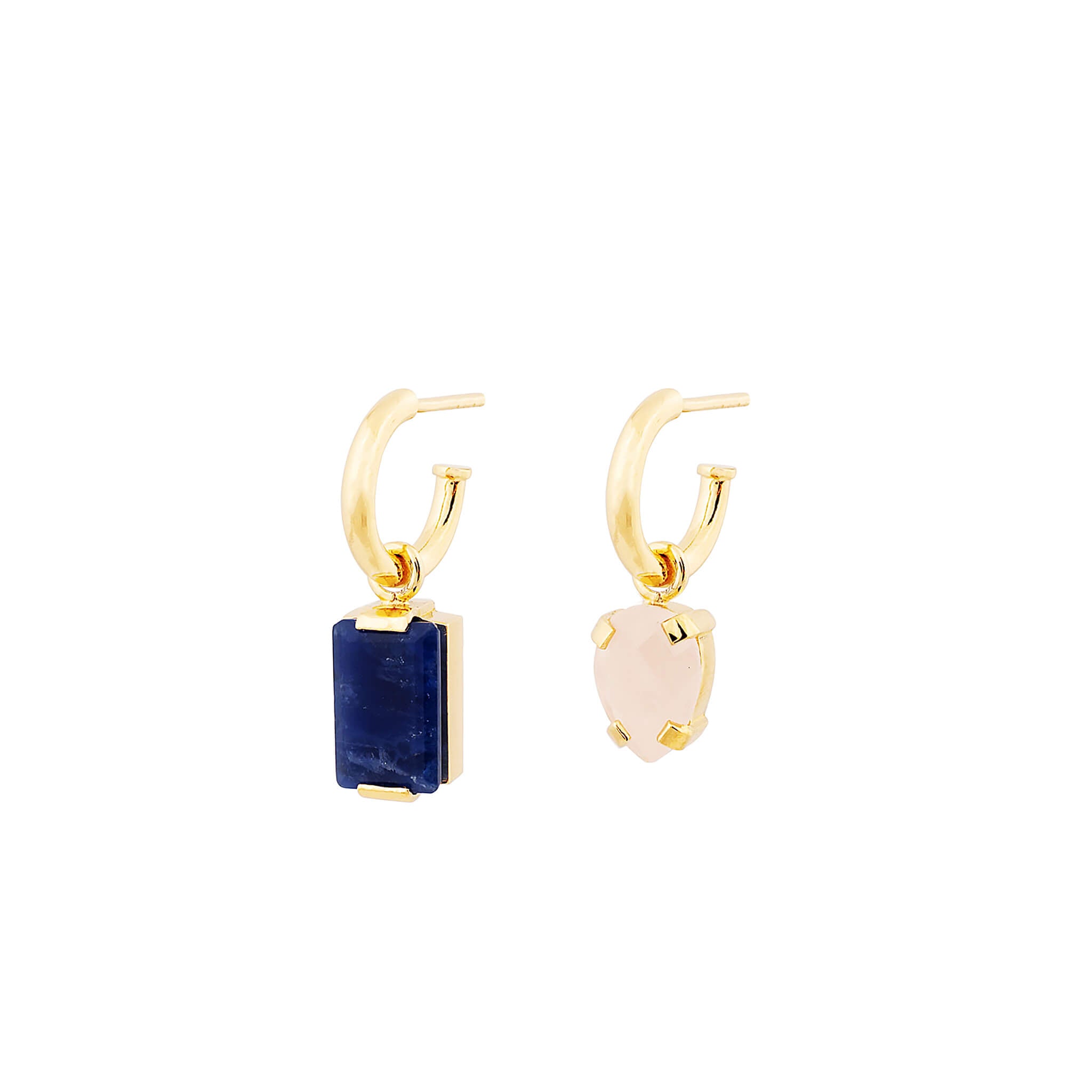 gold-plated milestone hoops rose quartz and sodalite