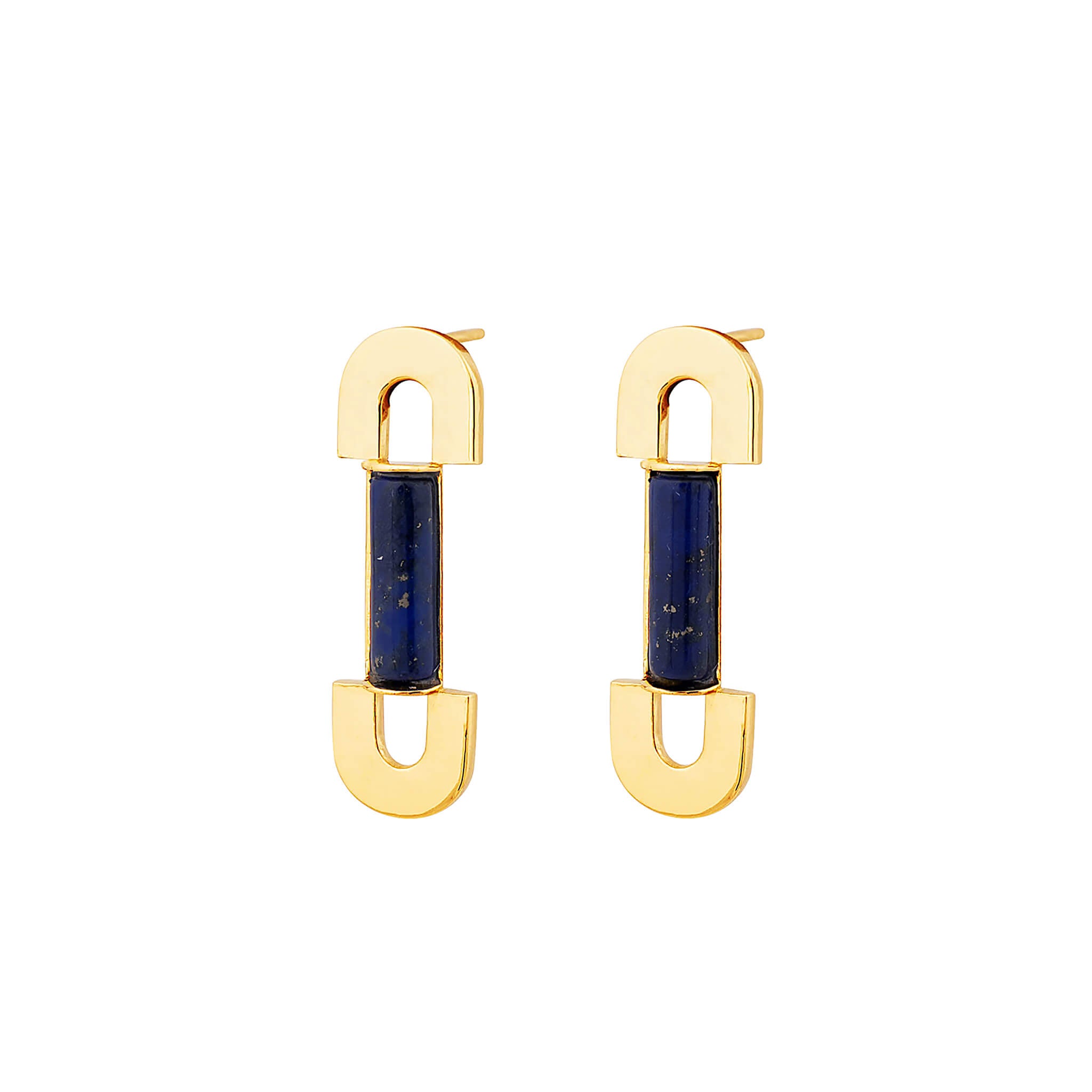 gold-plated tube earrings with lapis lazuli