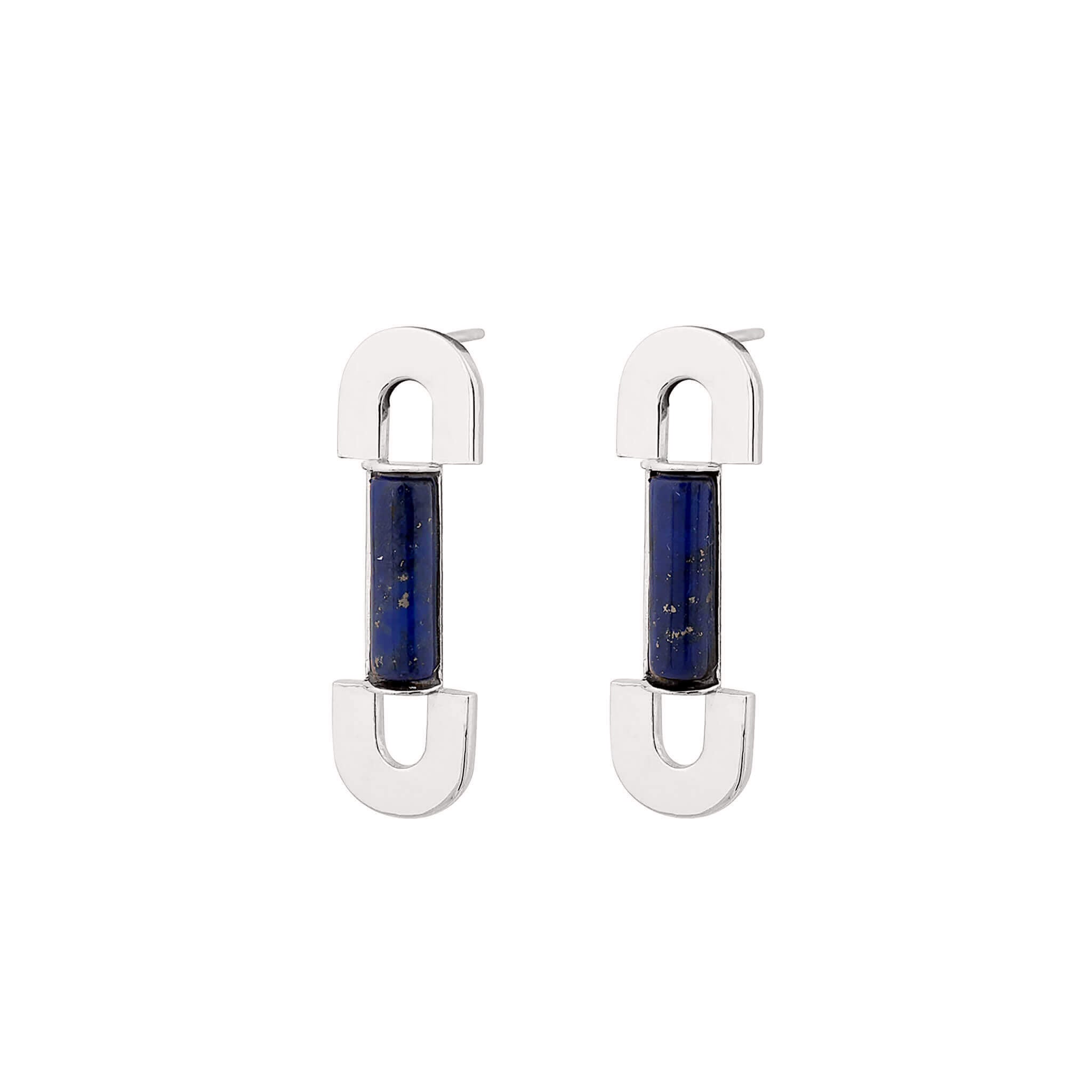 silver tube earrings with lapis lazuli