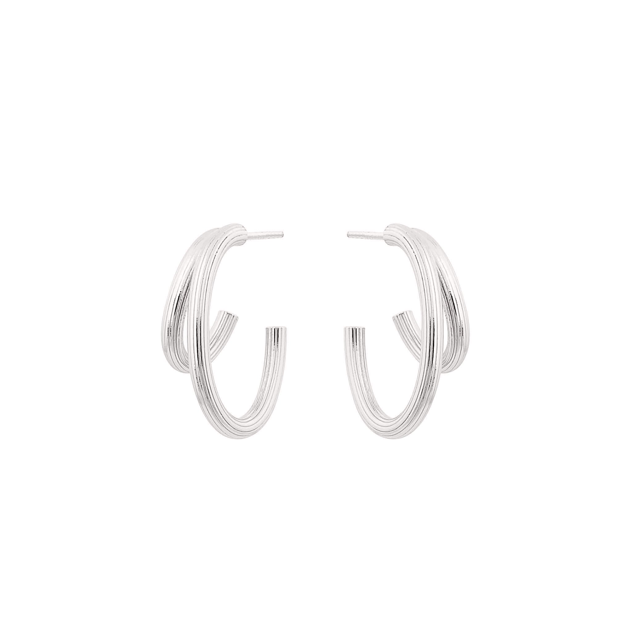 silver carve double hoops