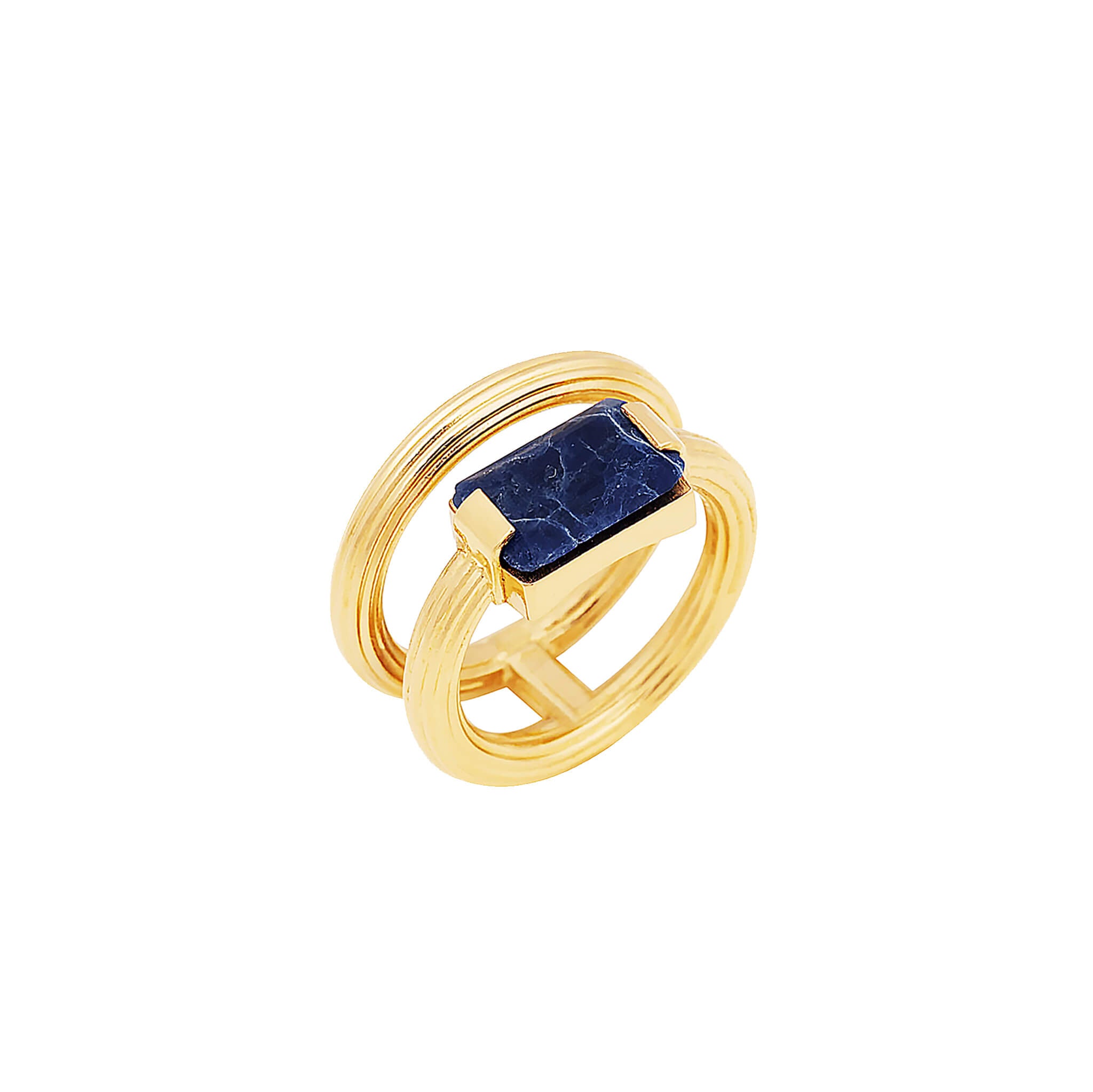 gold-plated milestone double ring with sodalite