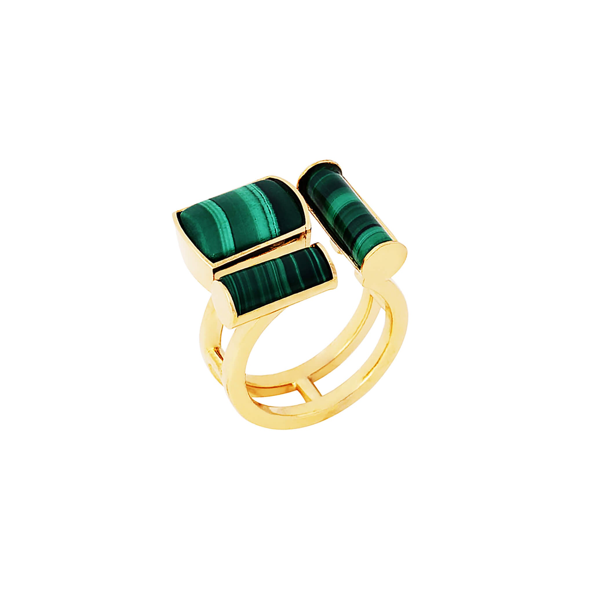 gold-plated decade ring with malachite