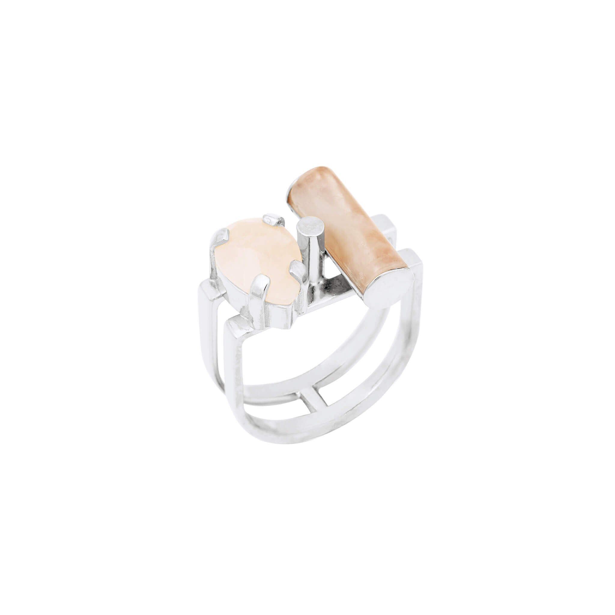 silver tube ring with rose quartz