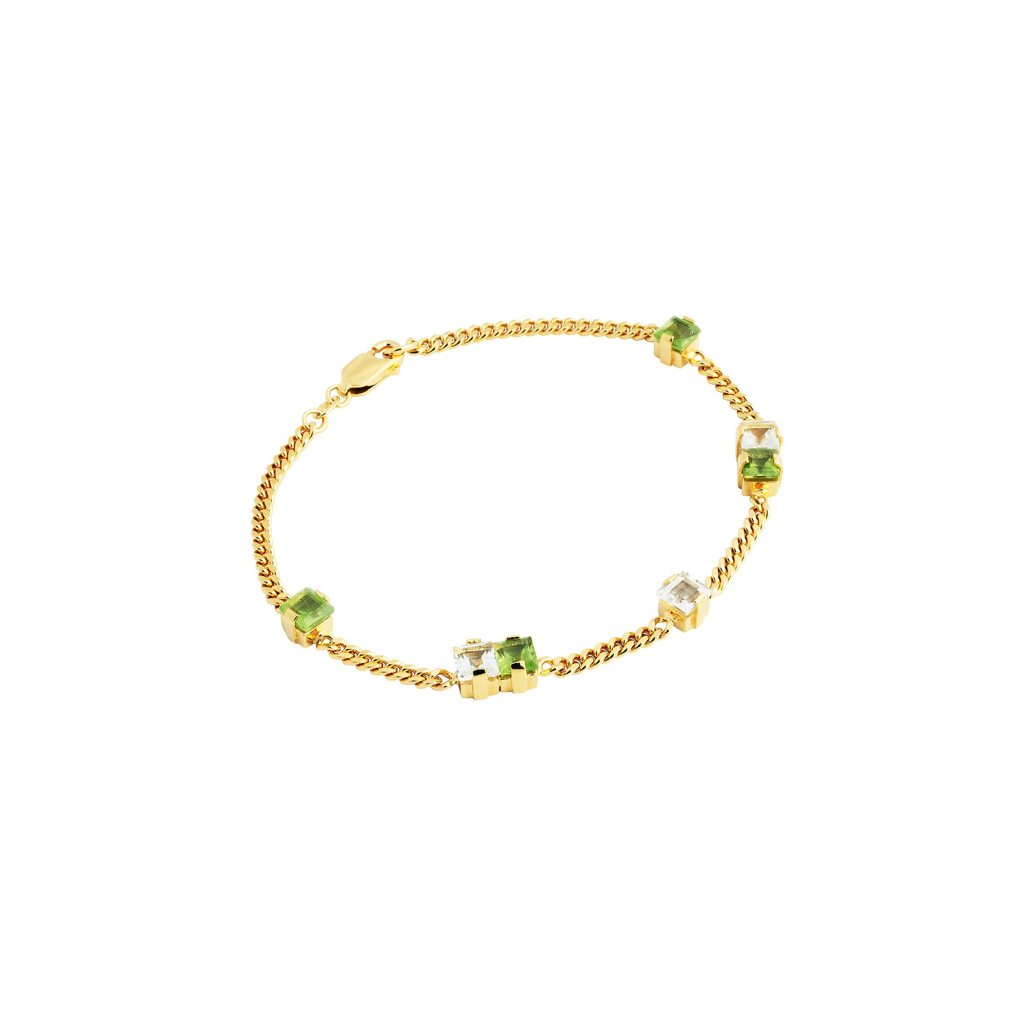 gold-plated eternal bracelet with peridot and crystal