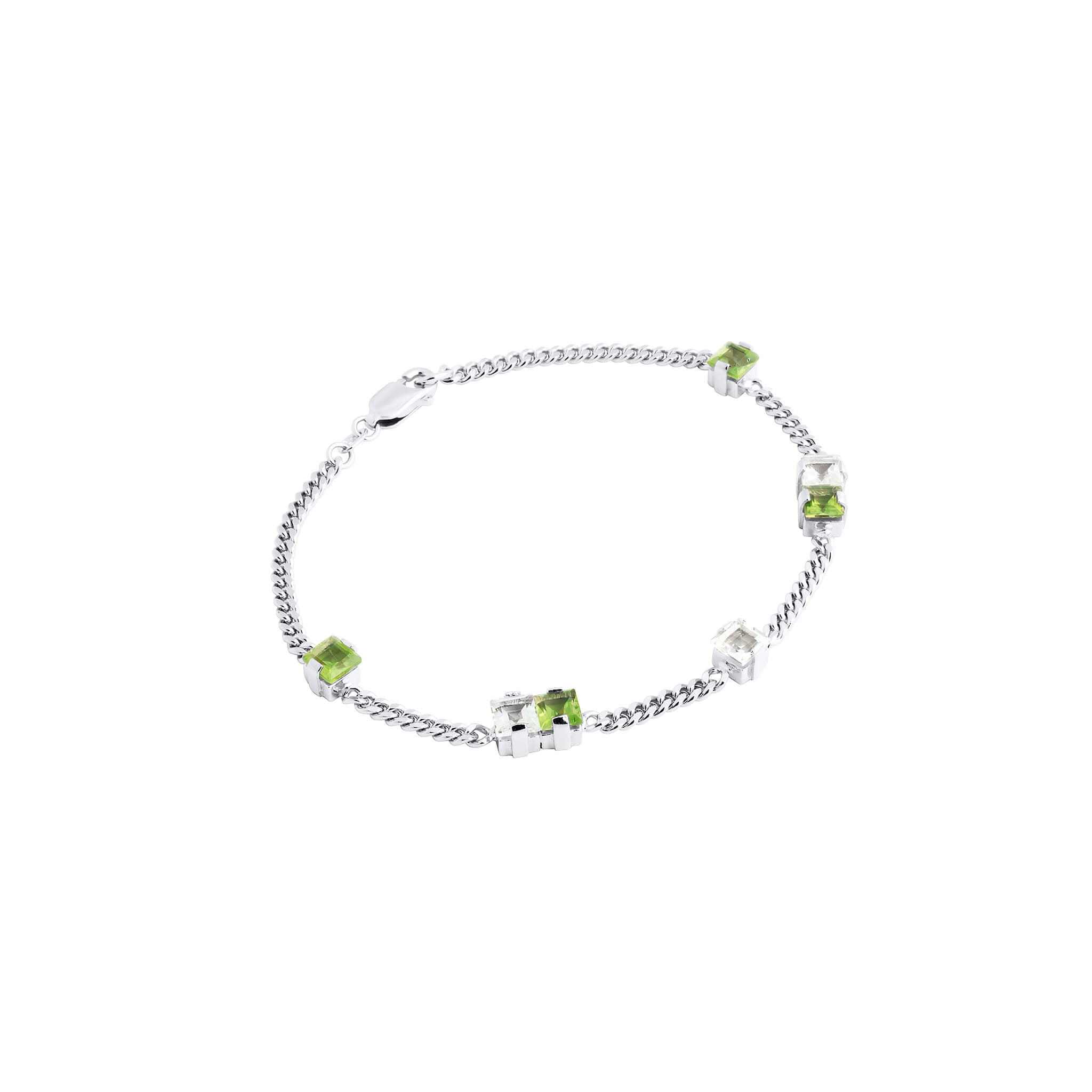 silver eternal bracelet with peridot and crystal