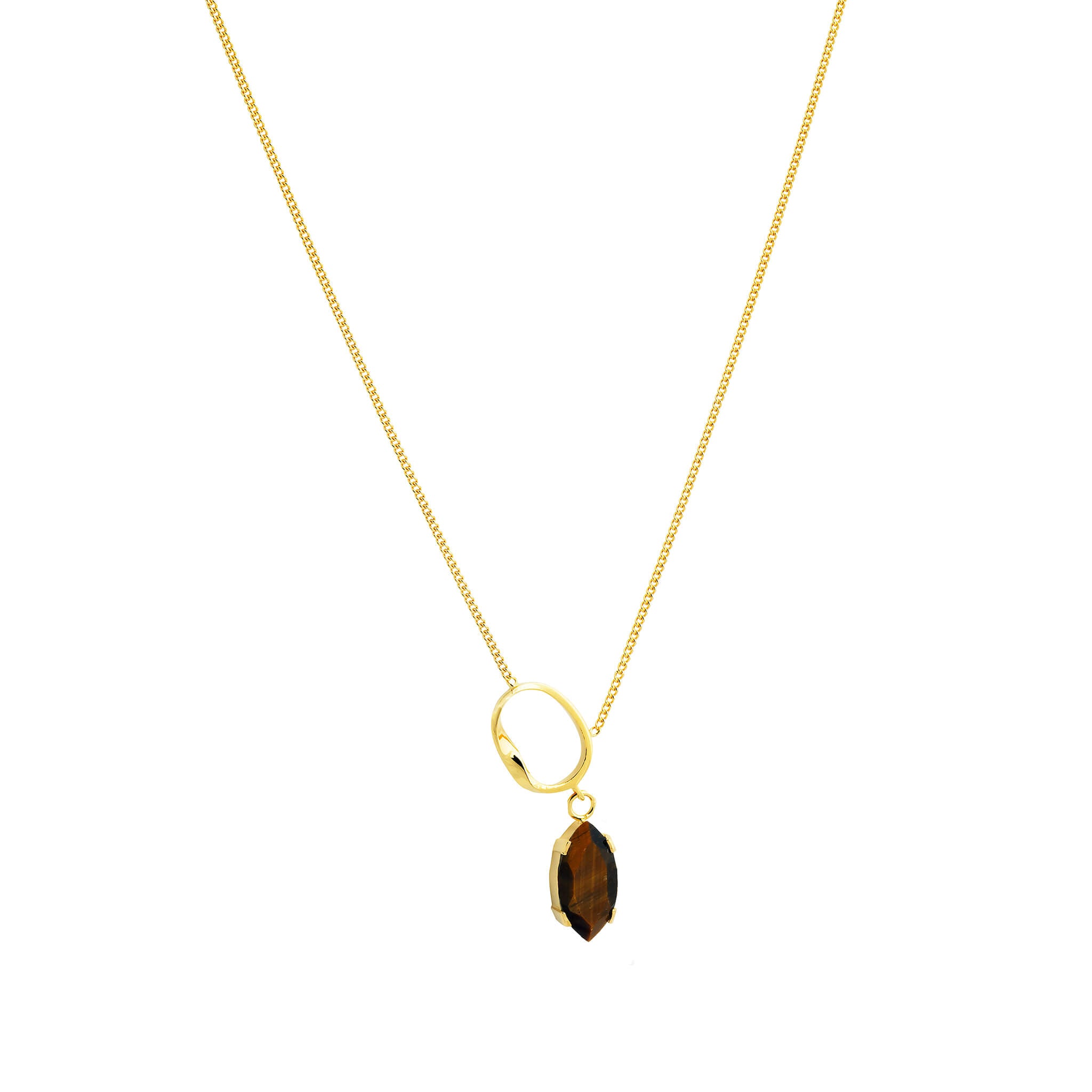 gold-plated twist necklace with tiger-eye