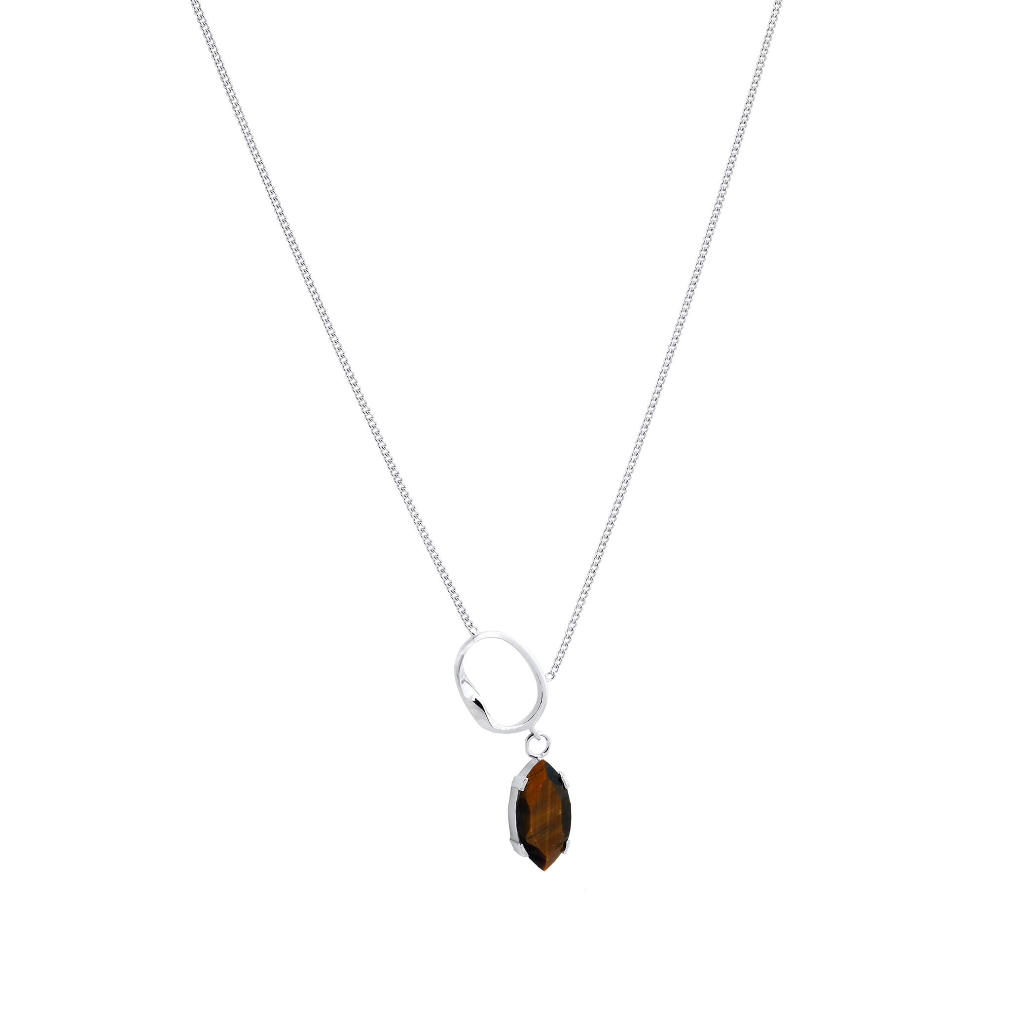 silver twist necklace with tiger-eye