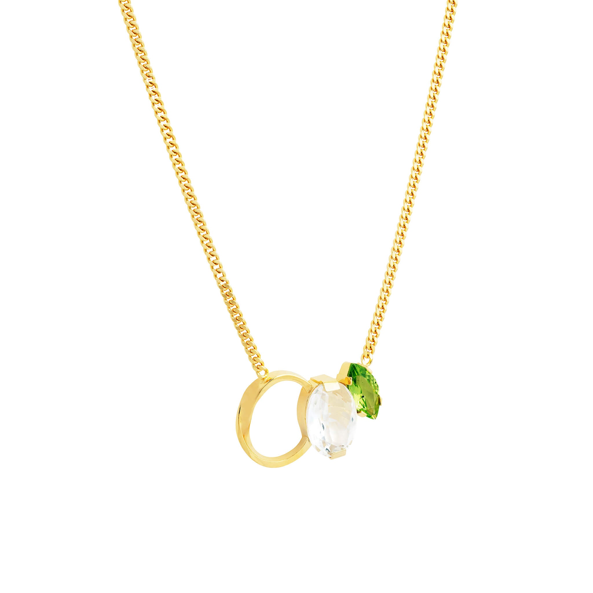 gold-plated echo necklace with peridot and crystal