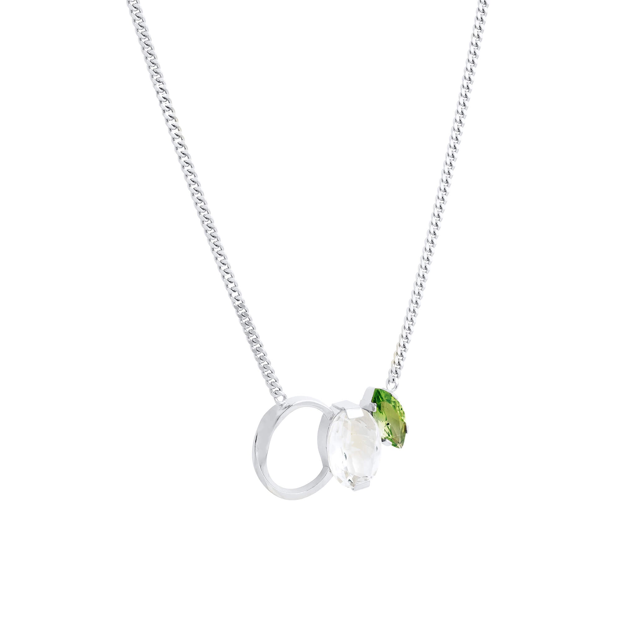 silver echo necklace with peridot and crystal