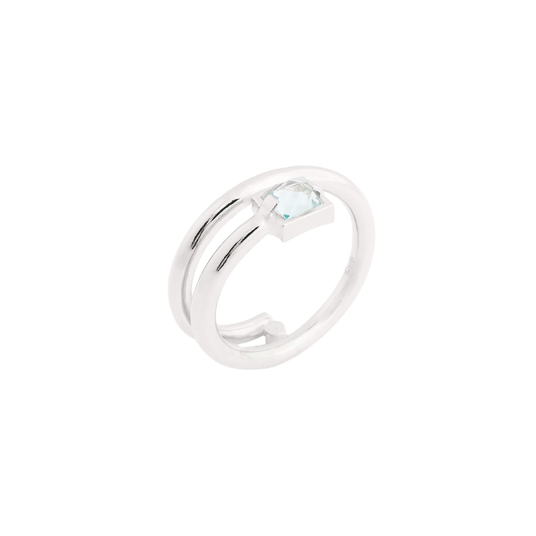 Infinity ring with blue sky topaz