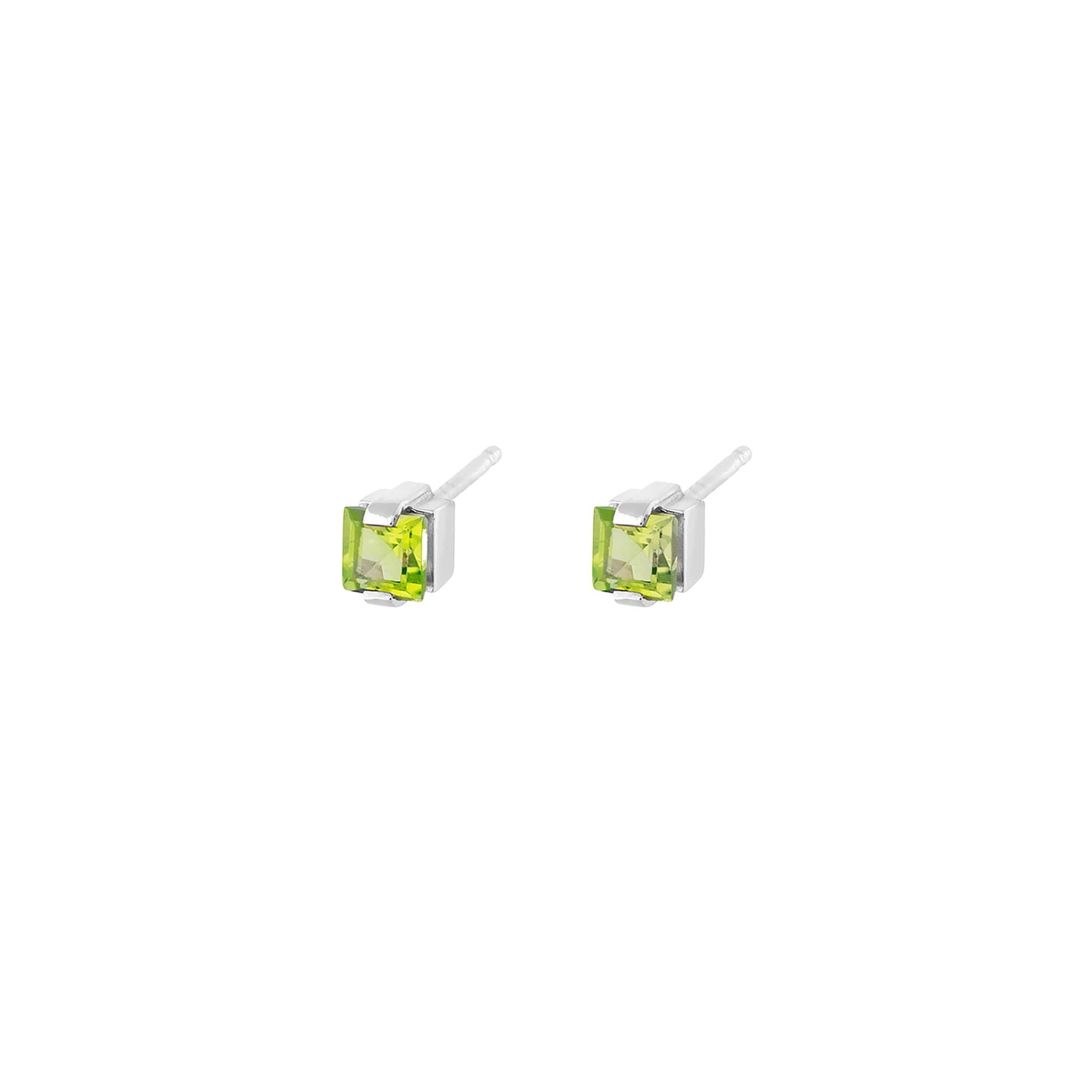 silver eternal studs with peridot