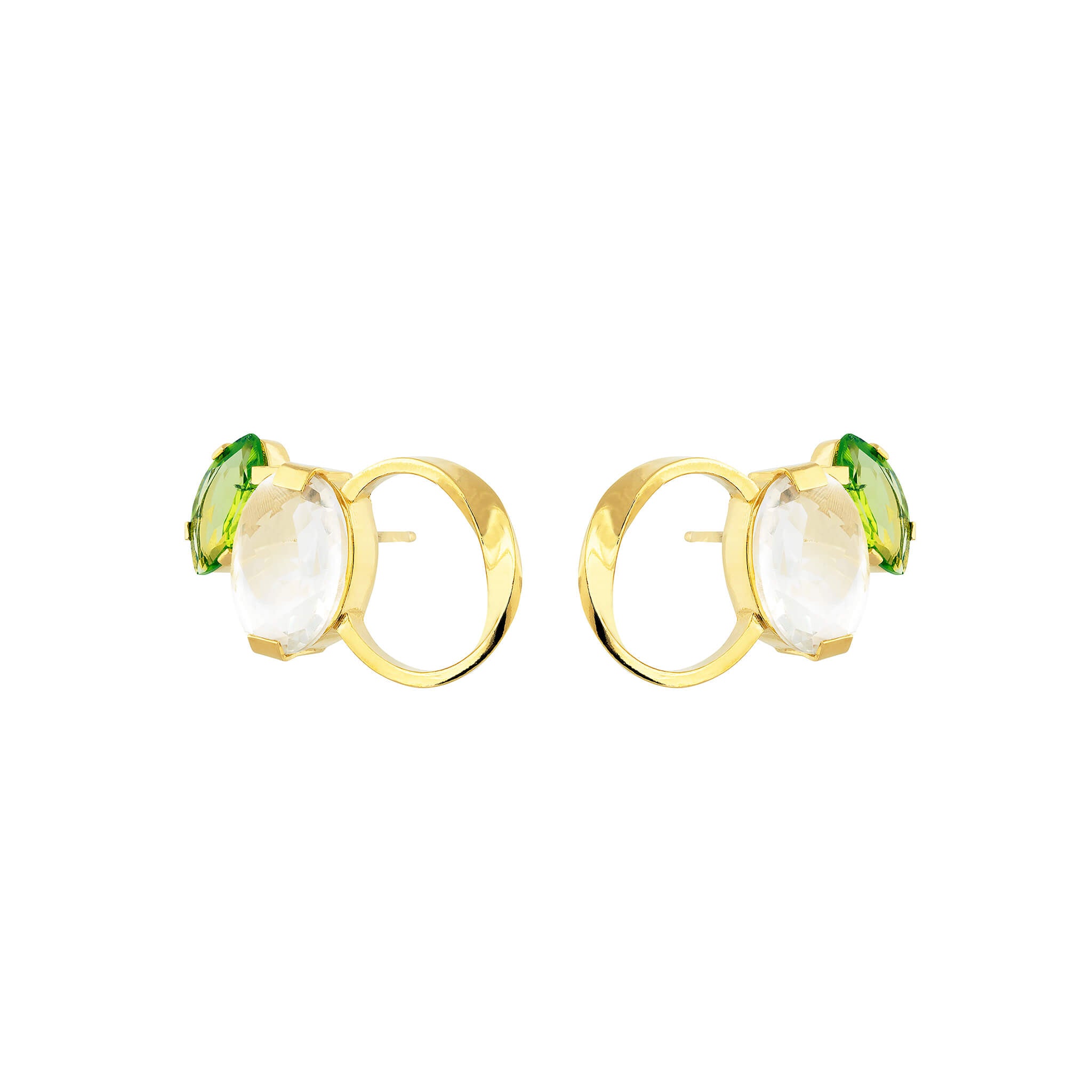 gold-plated echo studs with peridot and crystal