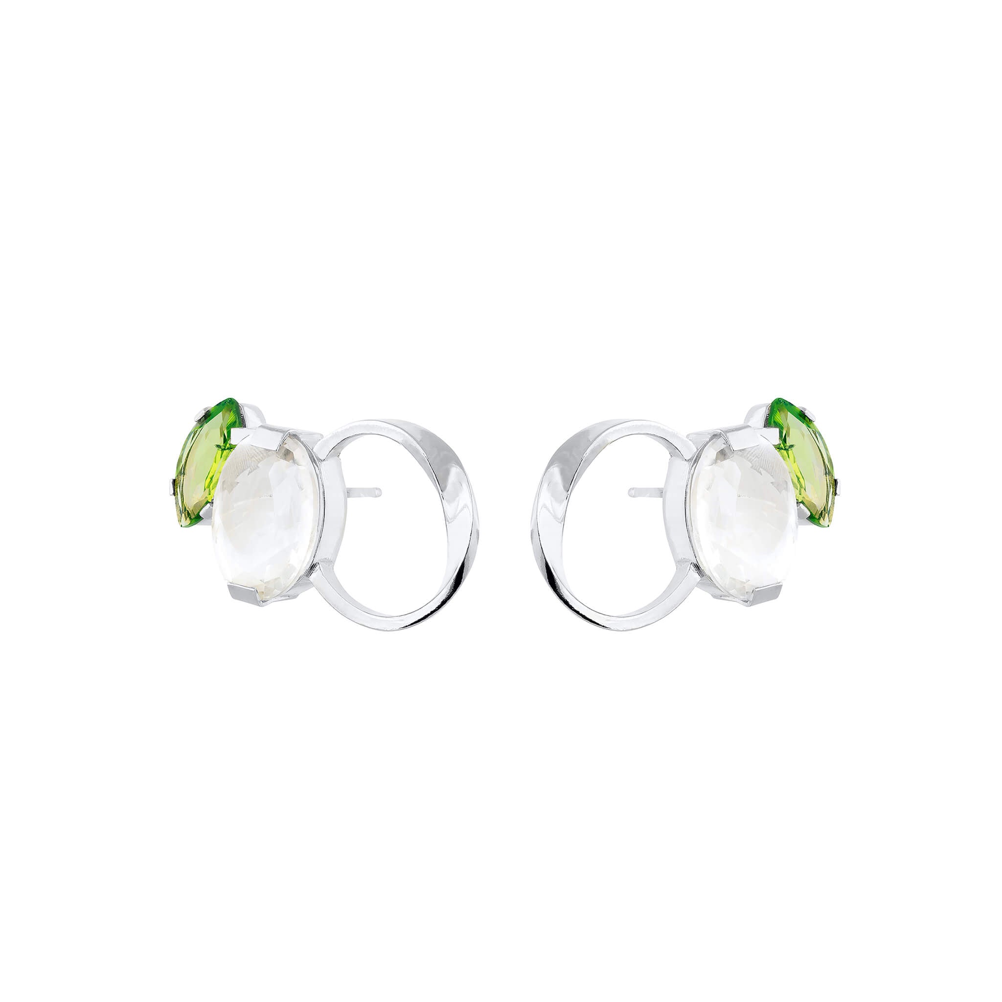 silver echo studs with peridot and crystal