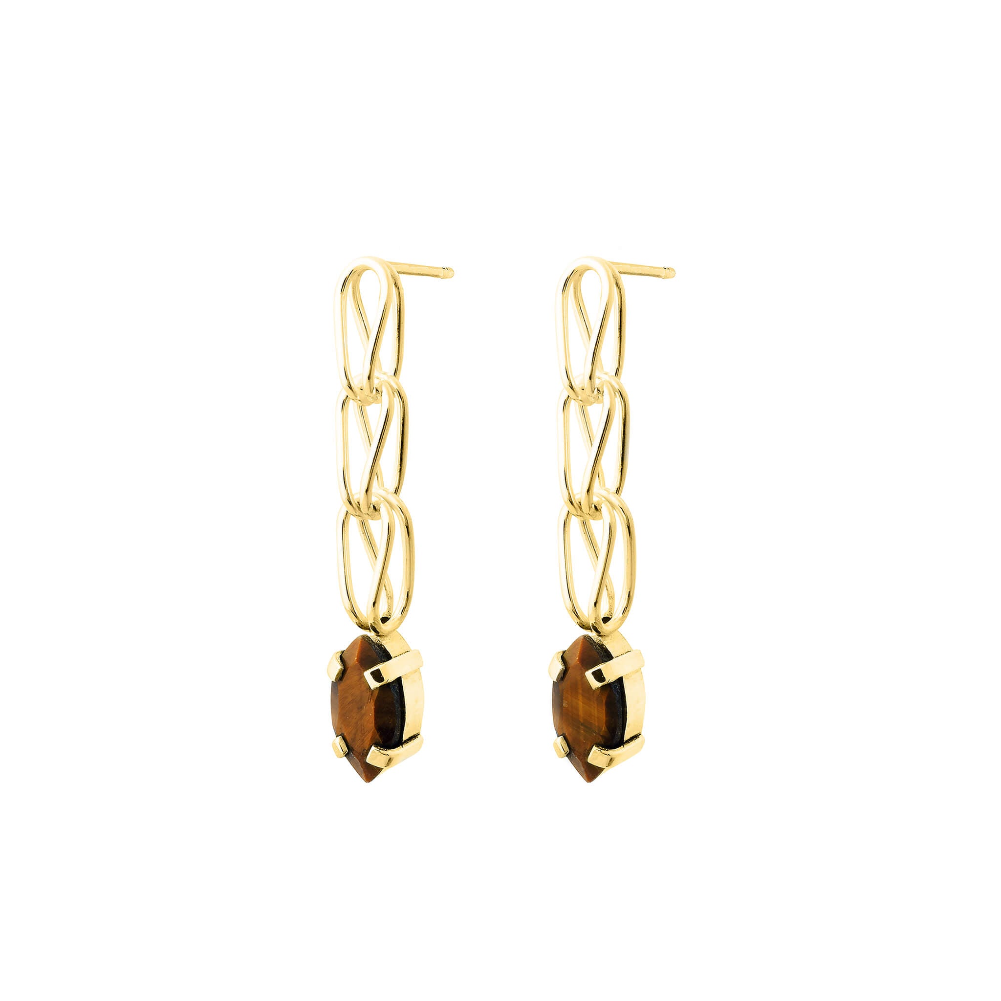 gold-plated ply earrings with tiger-eye