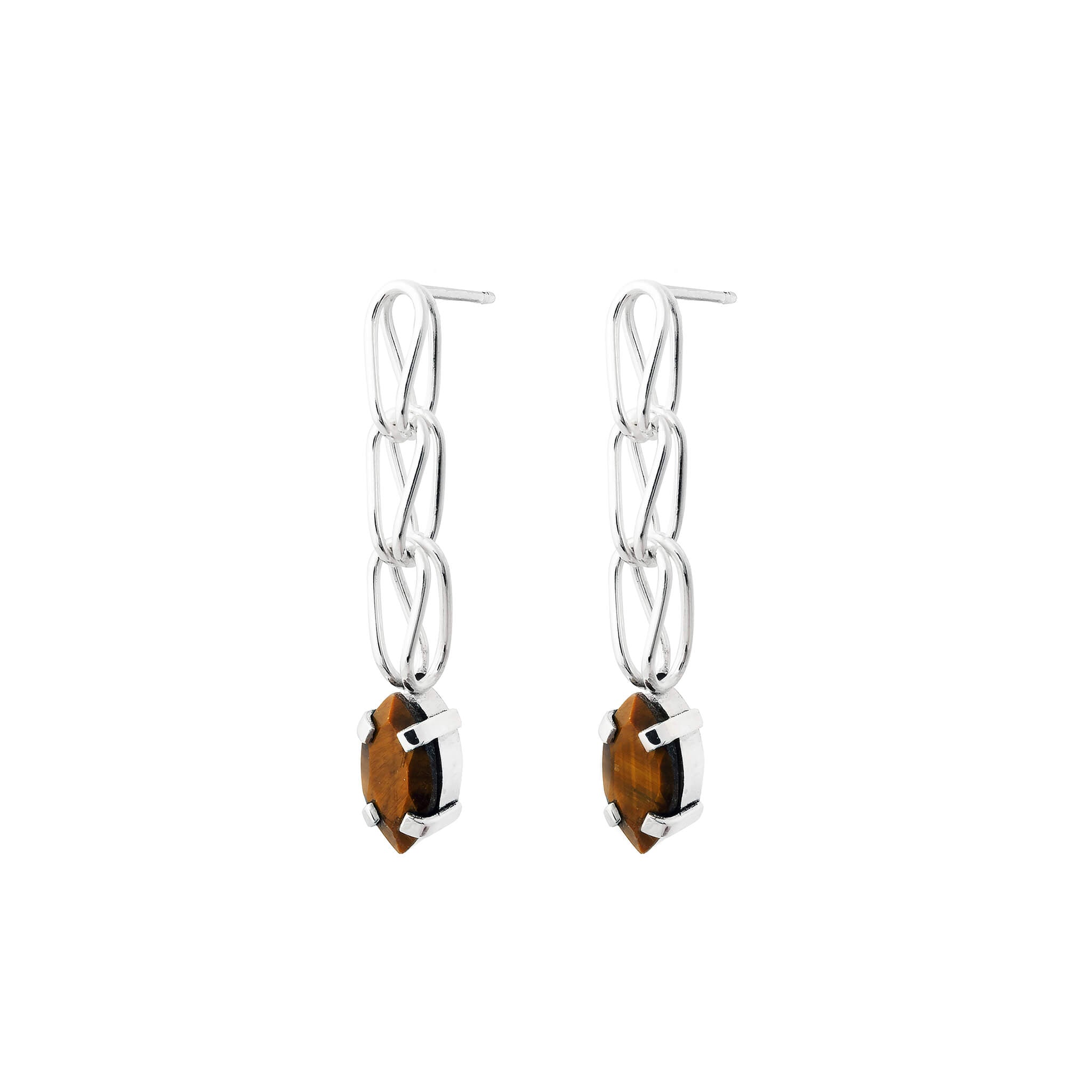 silver ply earrings with tiger-eye