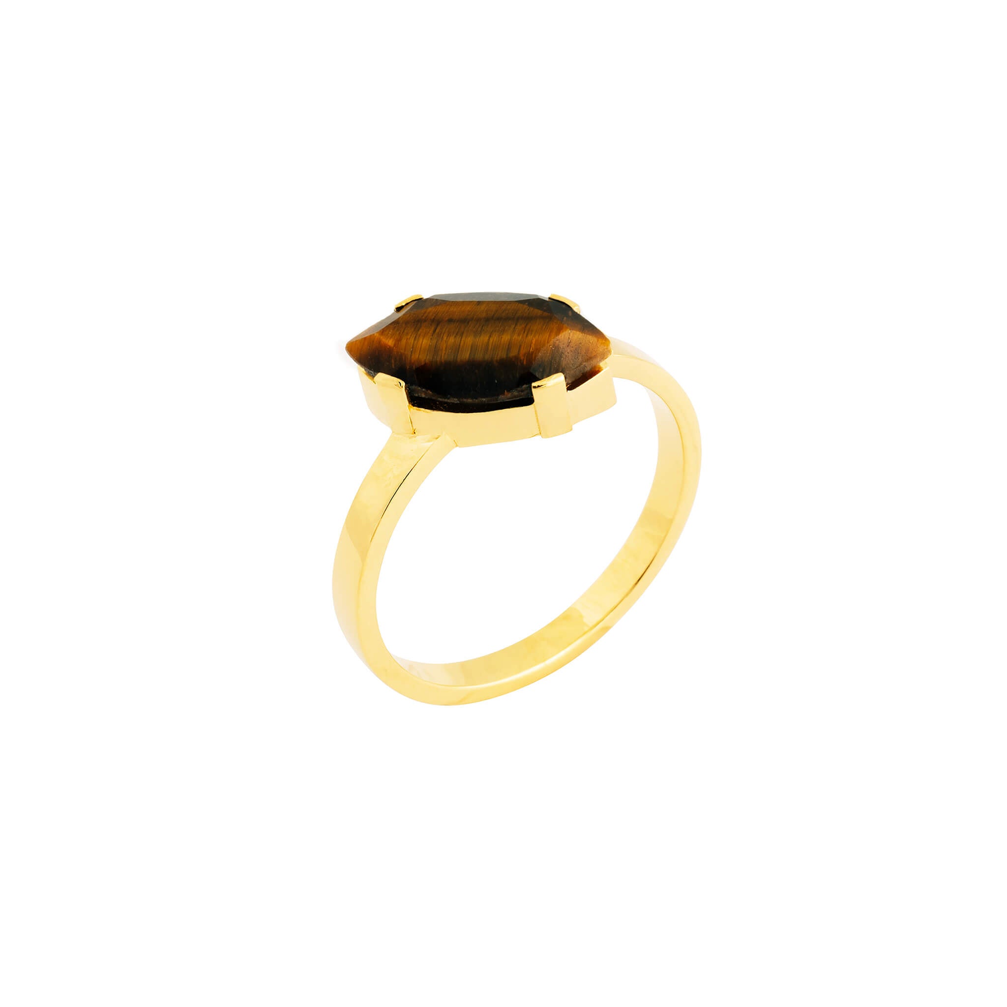 gold-plated twist ring with tiger-eye