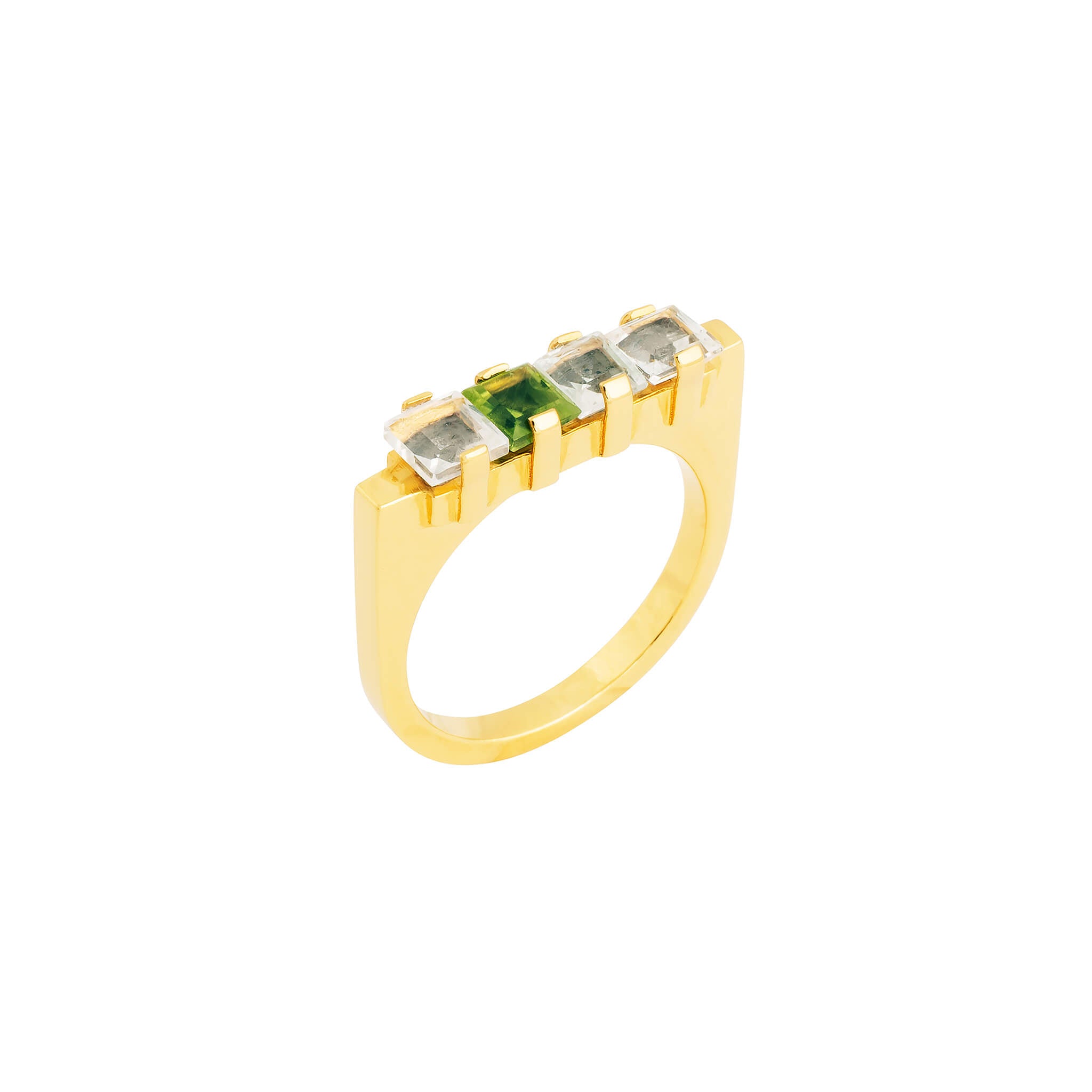 gold-plated eternal ring with peridot and crystal