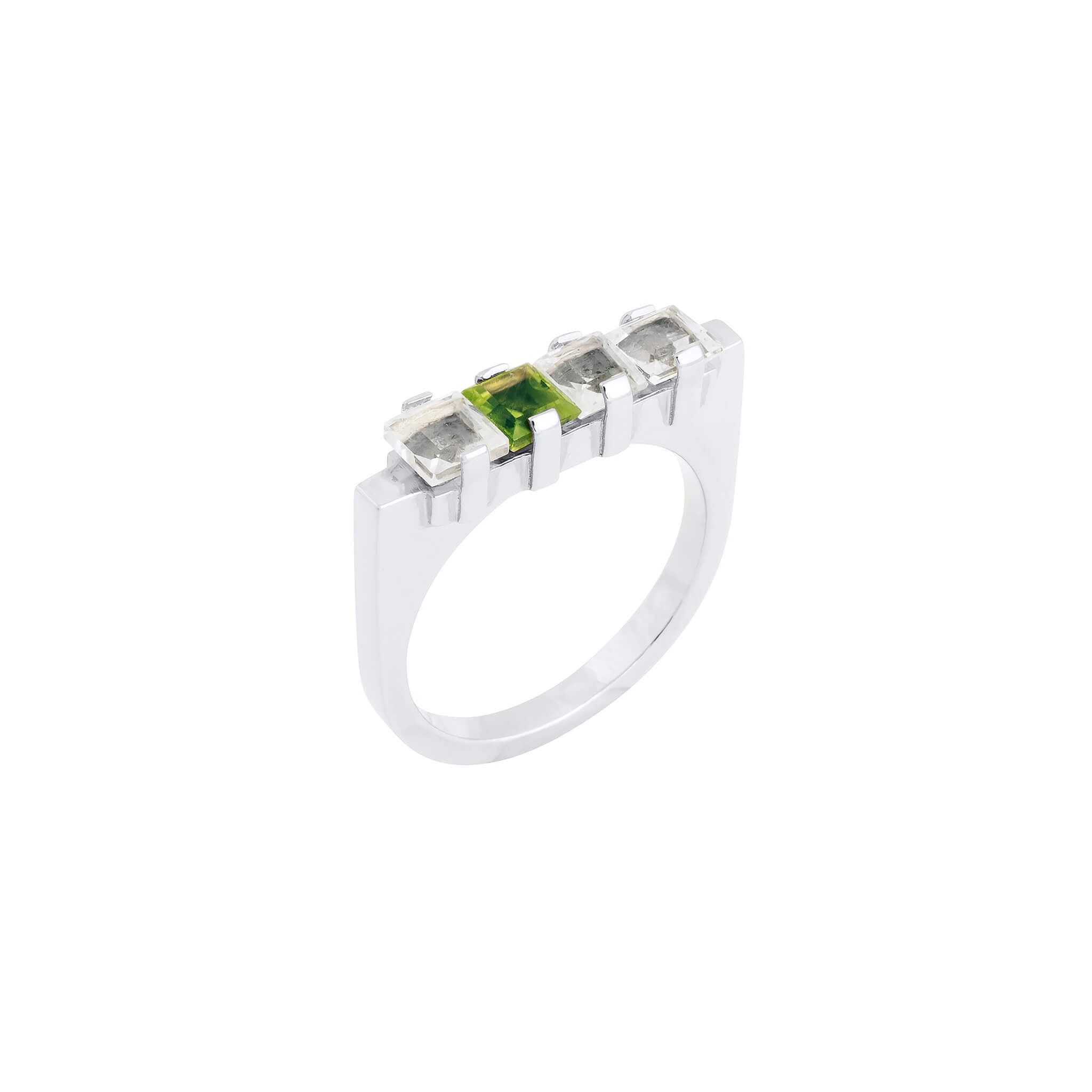 silver eternal ring with peridot and crystal