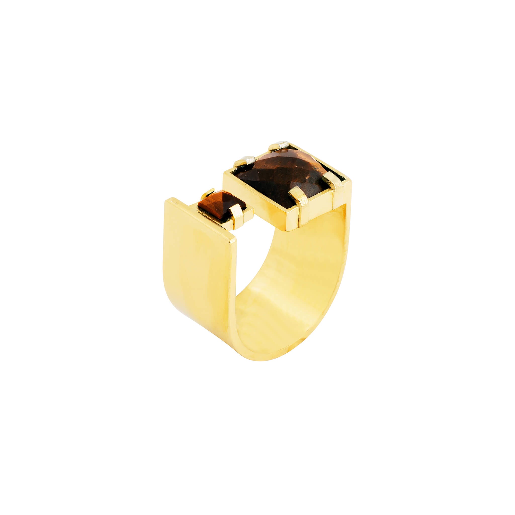 gold-plated curve ring with tiger-eye