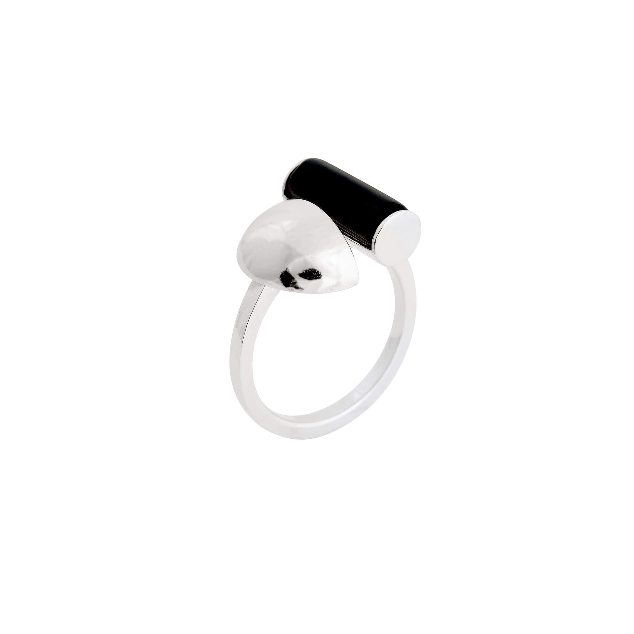 silver aligned ring with onyx