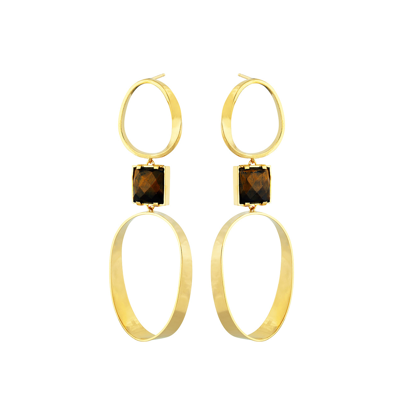 Curve earrings with tiger-eye