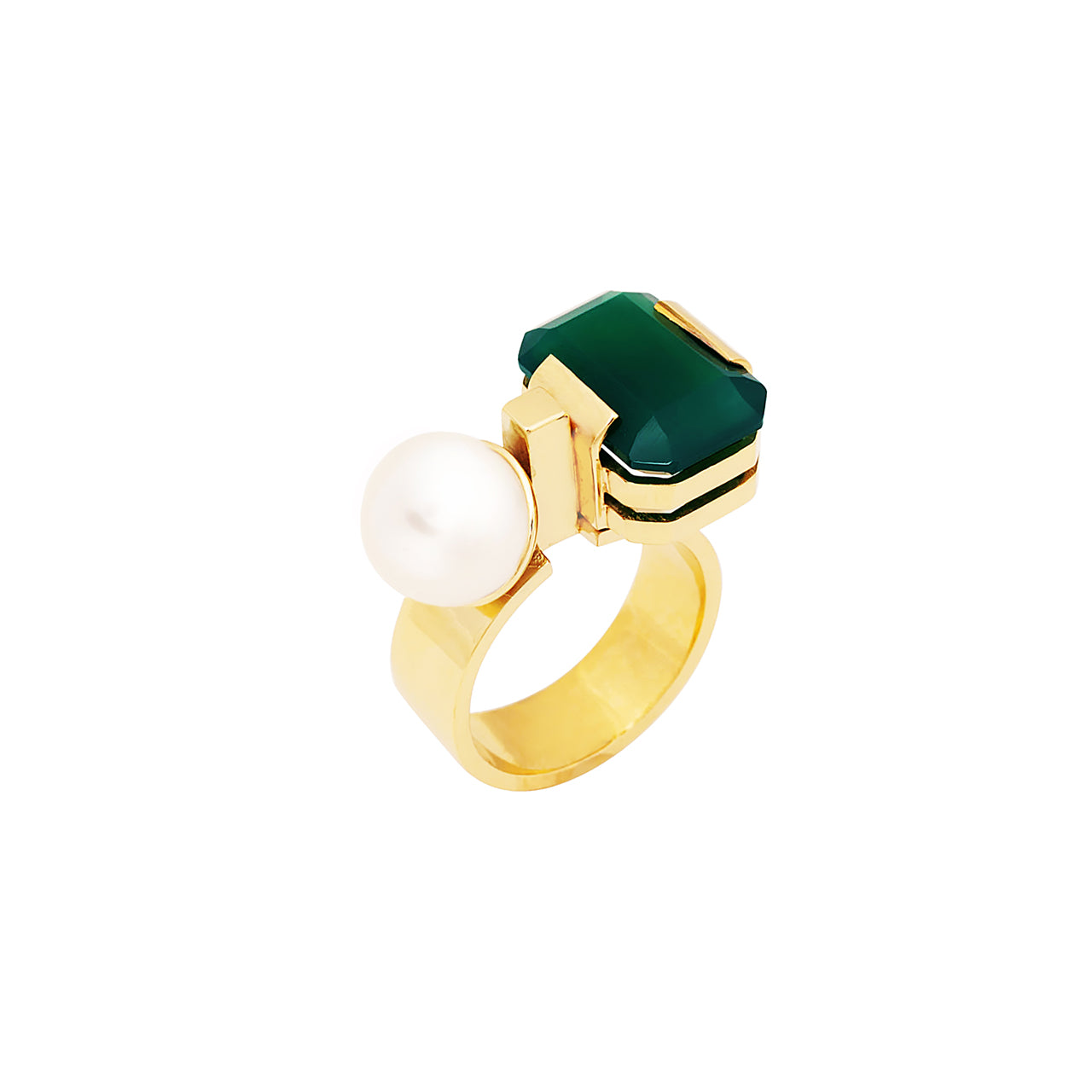 goldplated heritage ring with agate and pearl