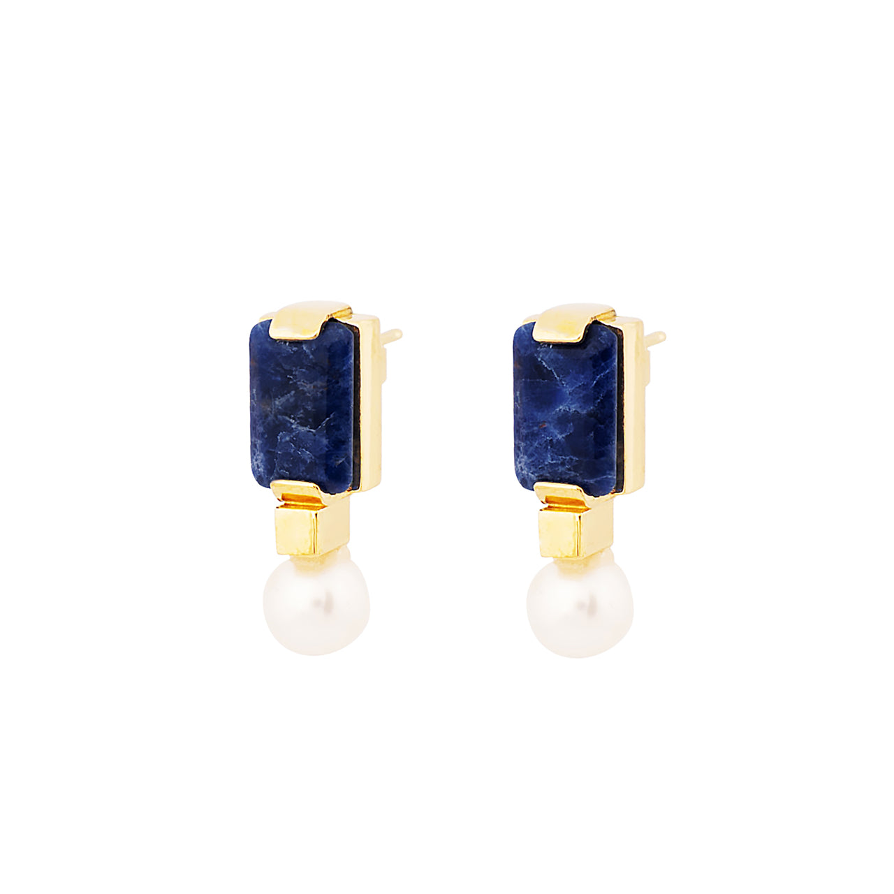 goldplated milestone earrings with sodalite and pearl