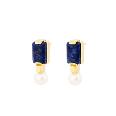 goldplated milestone earrings with sodalite and pearl