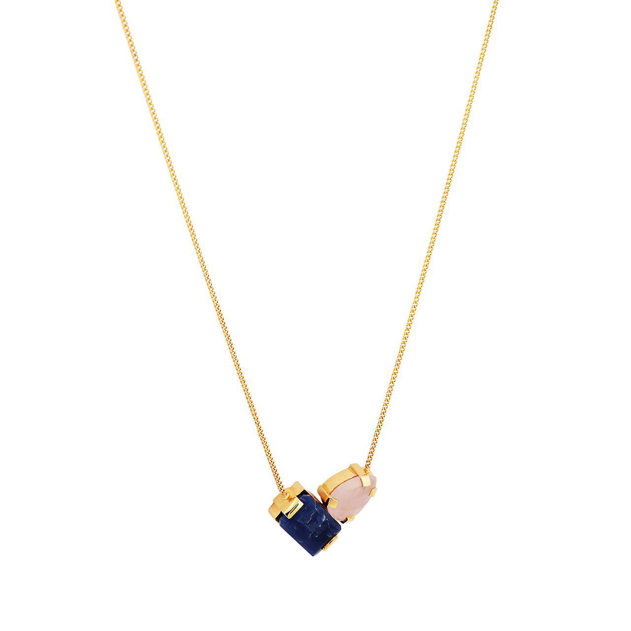 goldplated milestone necklace with rose quartz and sodalite