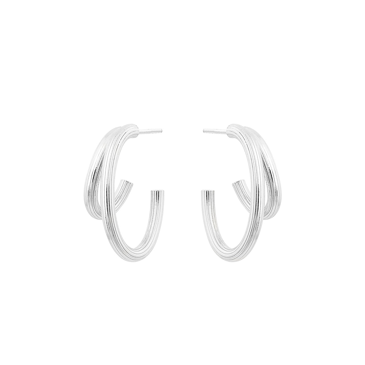 silver carve double hoops