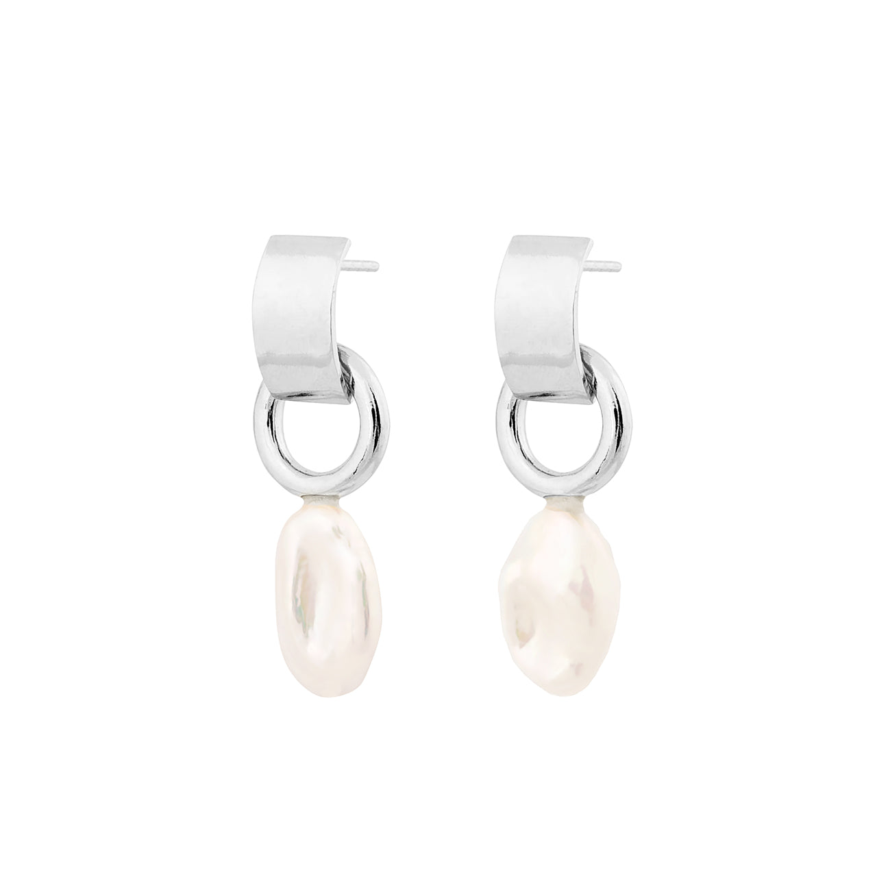 silver decade earrings with baroque pearl
