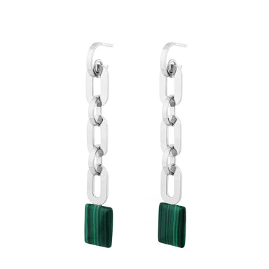 silver decade statement earrings with malachite