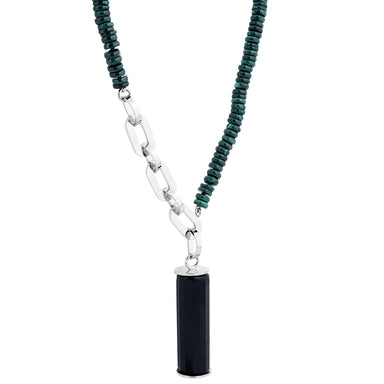 silver decade statement necklace with malachite and agate