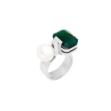 silver heritage ring with agate and pearl